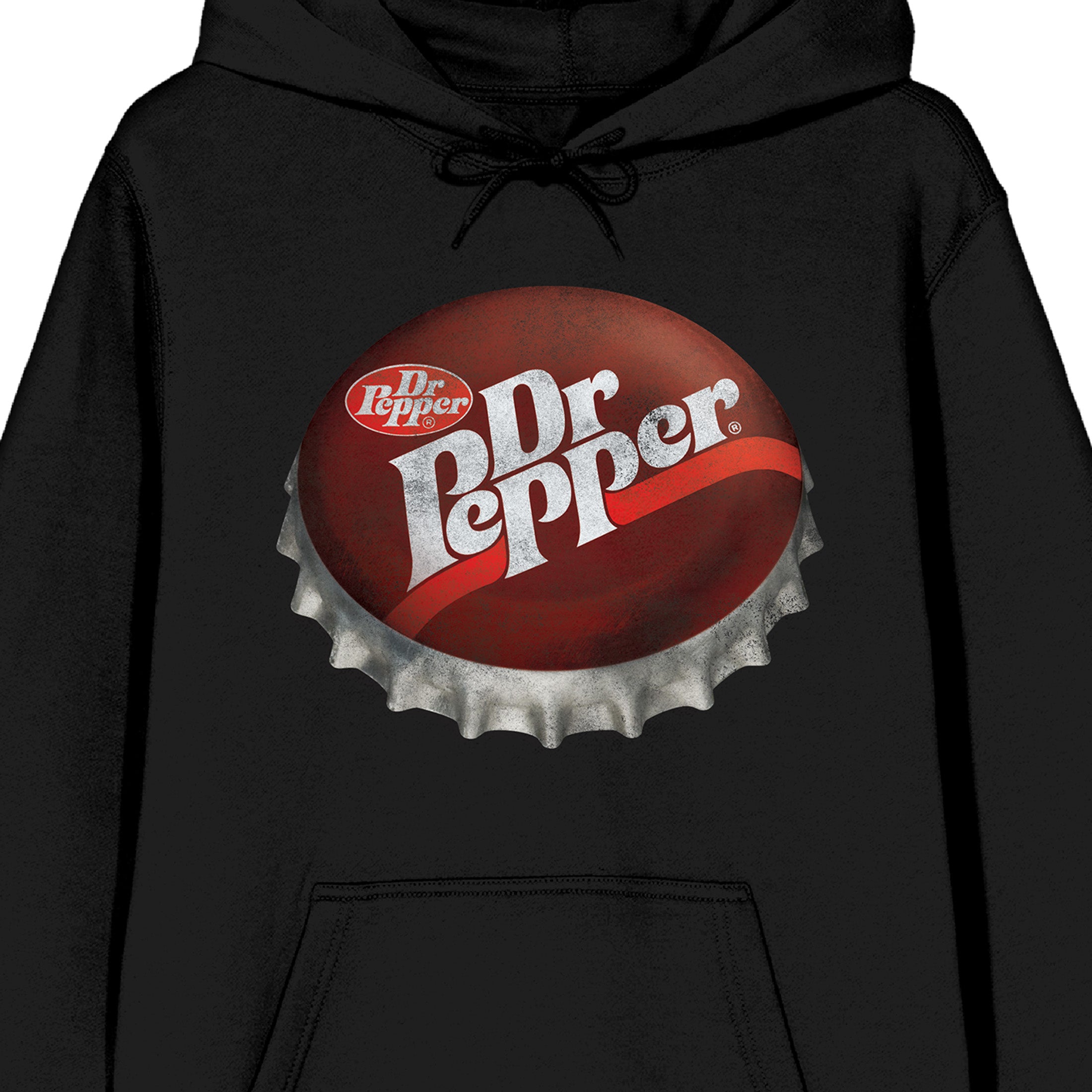 Dr. Pepper Bottle Cap Art Long Sleeve Black Adult Hooded Sweatshirt