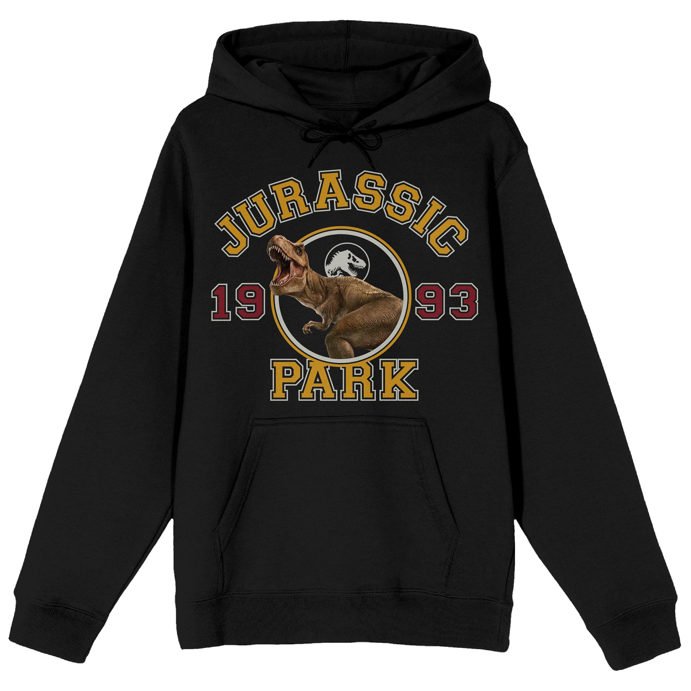 Jurassic Park 1993 Roaring T-Rex Adult Black Long Sleeve Hooded Sweatshirt-Large