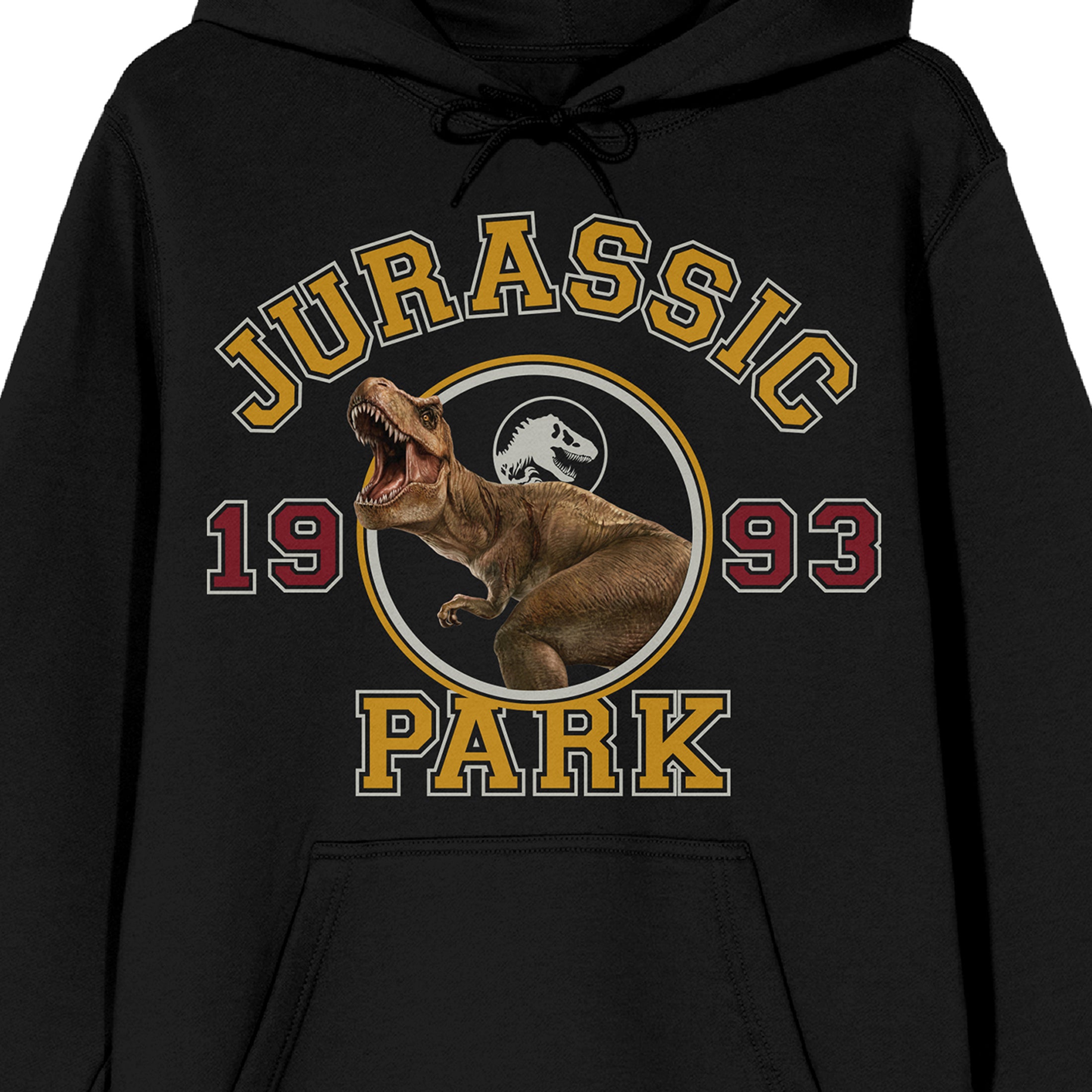 Jurassic Park 1993 Roaring T-Rex Adult Black Long Sleeve Hooded Sweatshirt-Large