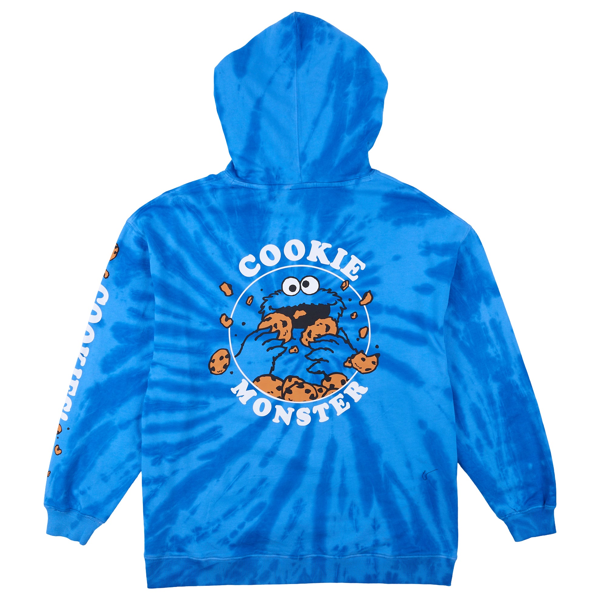 Sesame Street Cookie Monster Cookies Women's Blue Tie-Dye Long Sleeve Fleece Hooded Sweatshirt