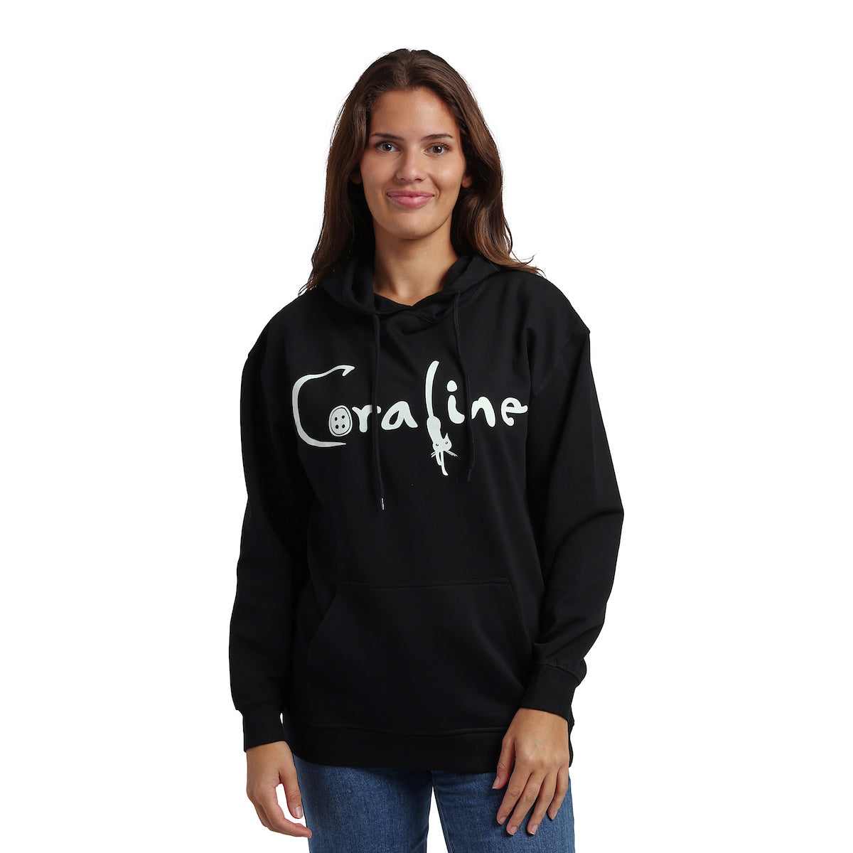 Coraline Full Moon Character Art Women's Black Long Sleeve Hooded Sweatshirt