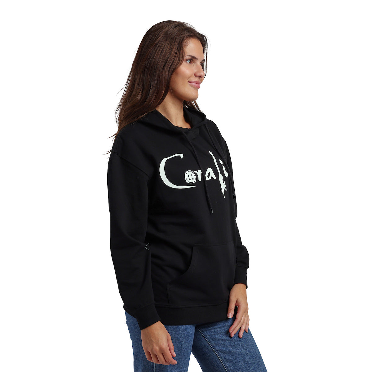 Coraline Full Moon Character Art Women's Black Long Sleeve Hooded Sweatshirt