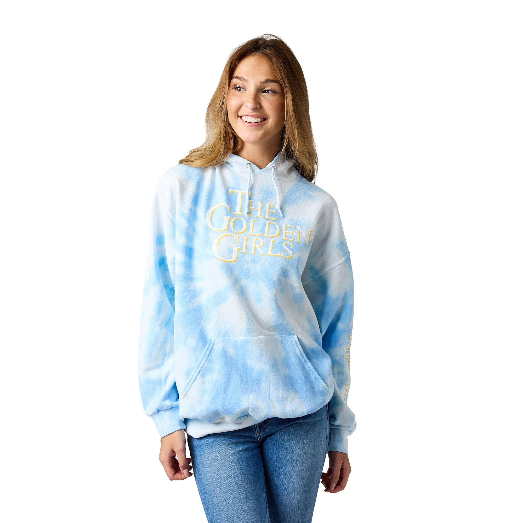 Golden Girls Stay Golden Photo Art Women's Blue Tie-Dye Long Sleeve Fleece Hooded Sweatshirt