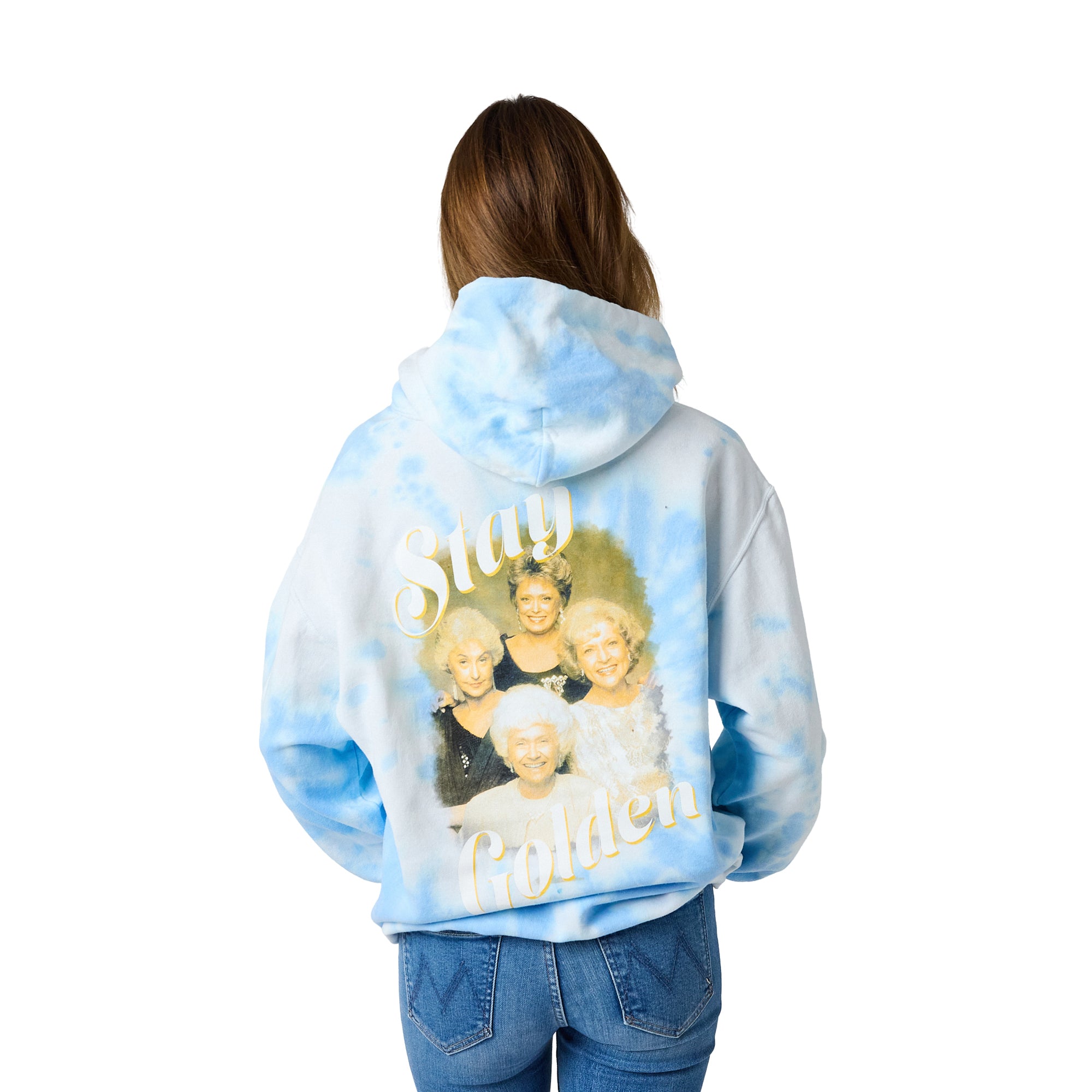 Golden Girls Stay Golden Photo Art Women's Blue Tie-Dye Long Sleeve Fleece Hooded Sweatshirt