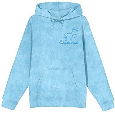 Cinnamoroll Line Art Women's Blue Mineral Wash Long Sleeve Fleece Hooded Sweatshirt