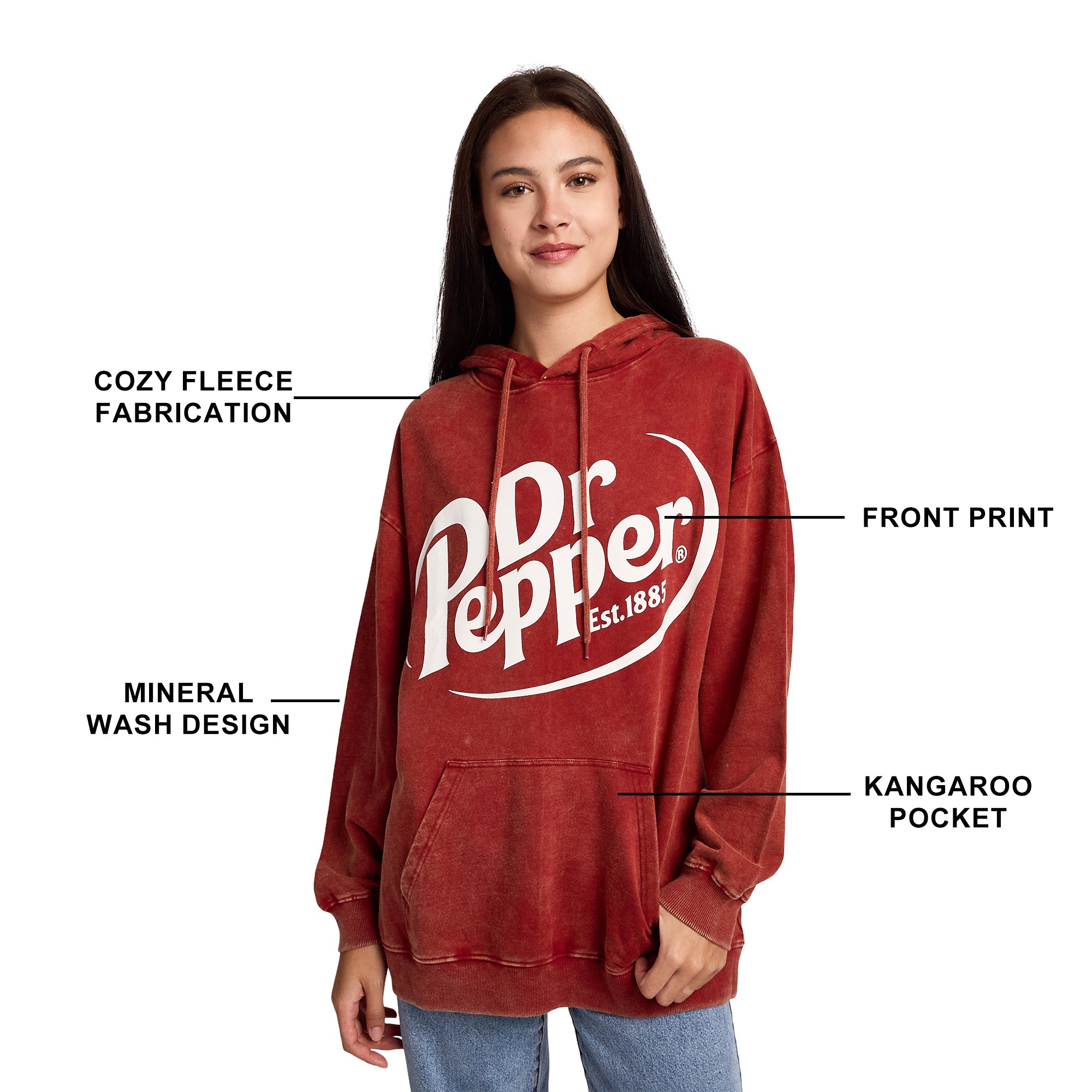 Dr Pepper It's A Pepper Thing Women's Red Mineral Wash Long Sleeve Fleece Hooded Sweatshirt