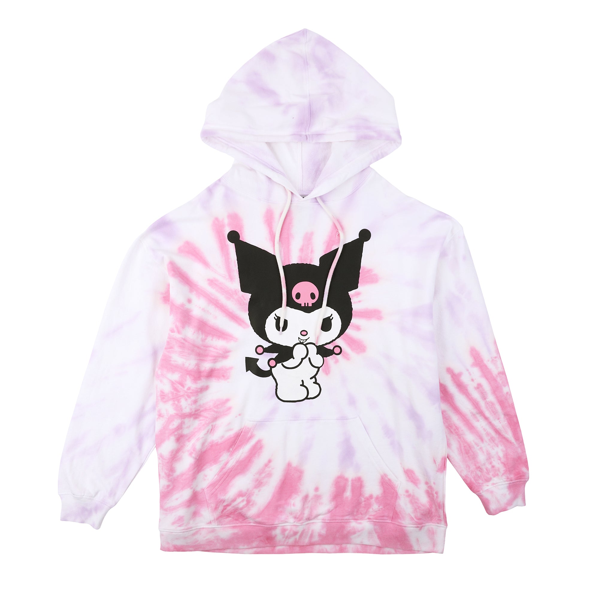 Kuromi Ice Cream Treats Women's Pink Tie-Dye Long Sleeve Fleece Hooded Sweatshirt