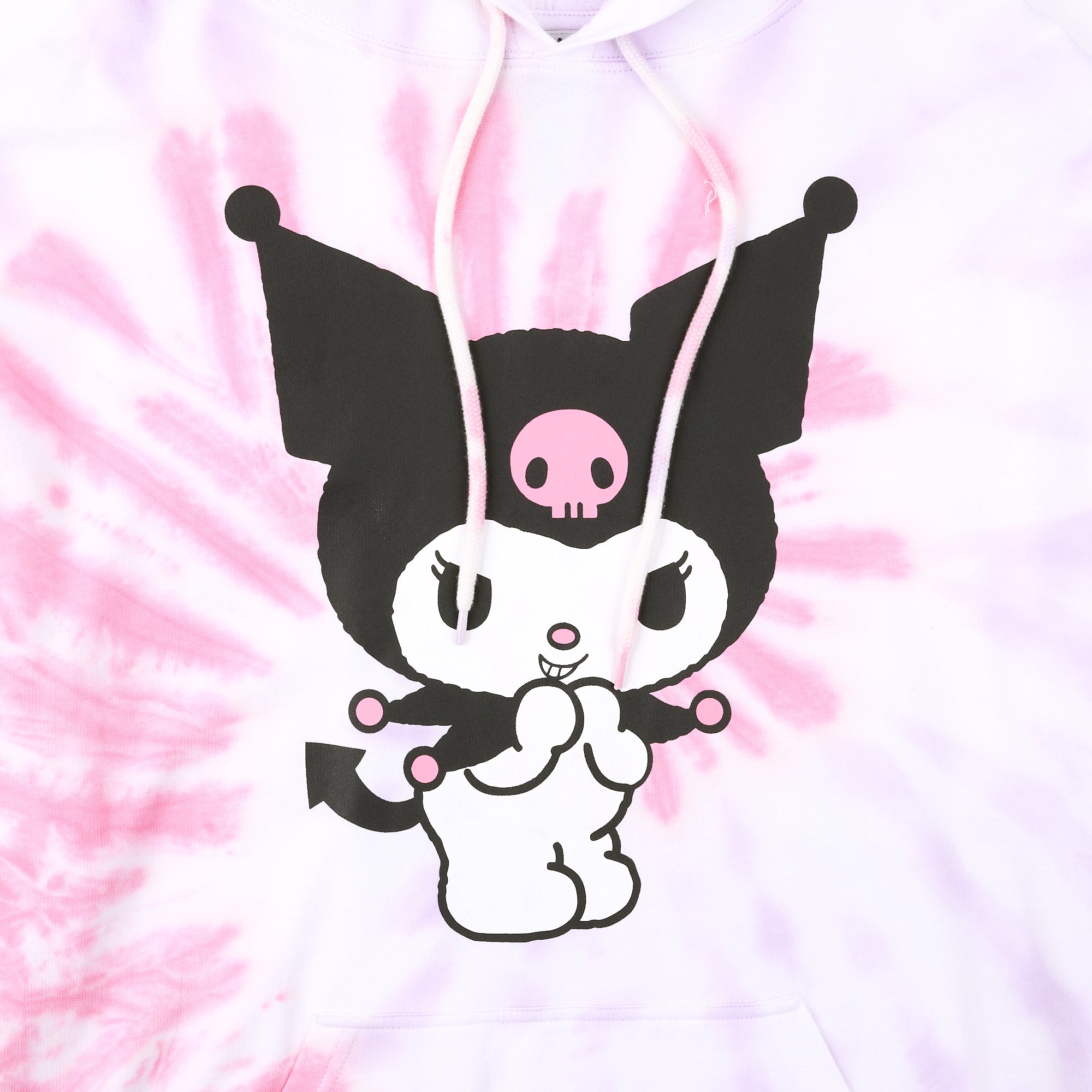 Kuromi Ice Cream Treats Women's Pink Tie-Dye Long Sleeve Fleece Hooded Sweatshirt