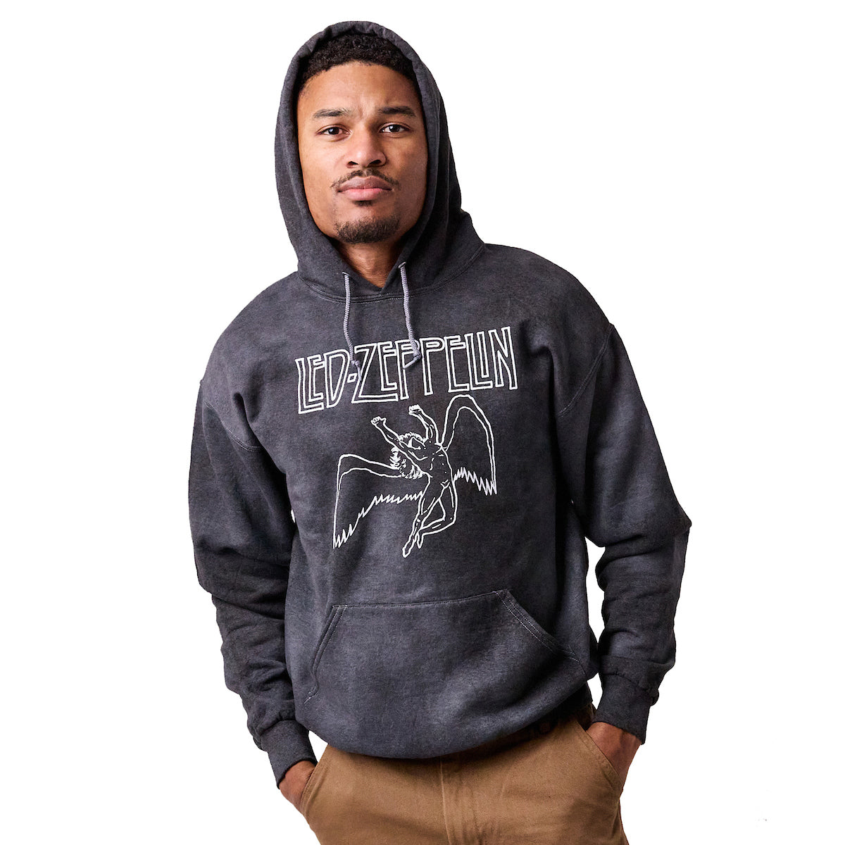 Led Zeppelin Falling Icarus Logo Long Sleeve Black Cloud Wash Hooded Sweatshirt