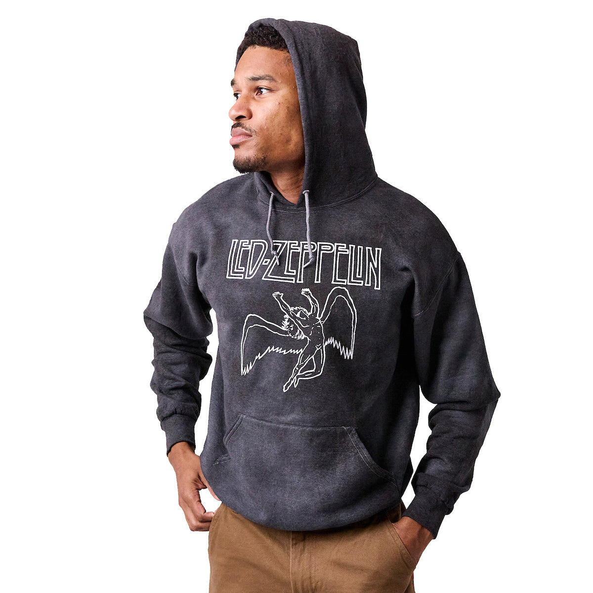 Led Zeppelin Falling Icarus Logo Long Sleeve Black Cloud Wash Hooded Sweatshirt