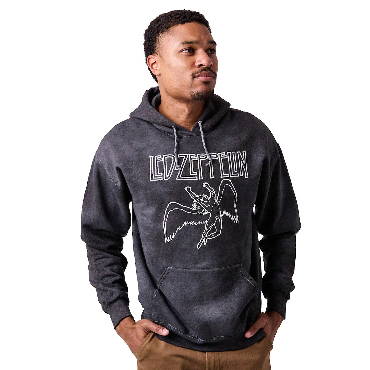 Led Zeppelin Falling Icarus Logo Long Sleeve Black Cloud Wash Hooded Sweatshirt