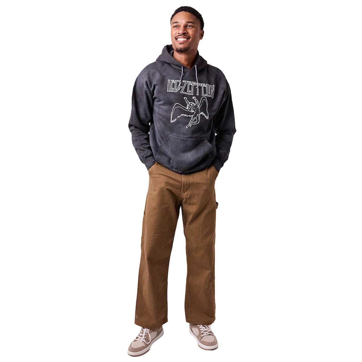 Led Zeppelin Falling Icarus Logo Long Sleeve Black Cloud Wash Hooded Sweatshirt