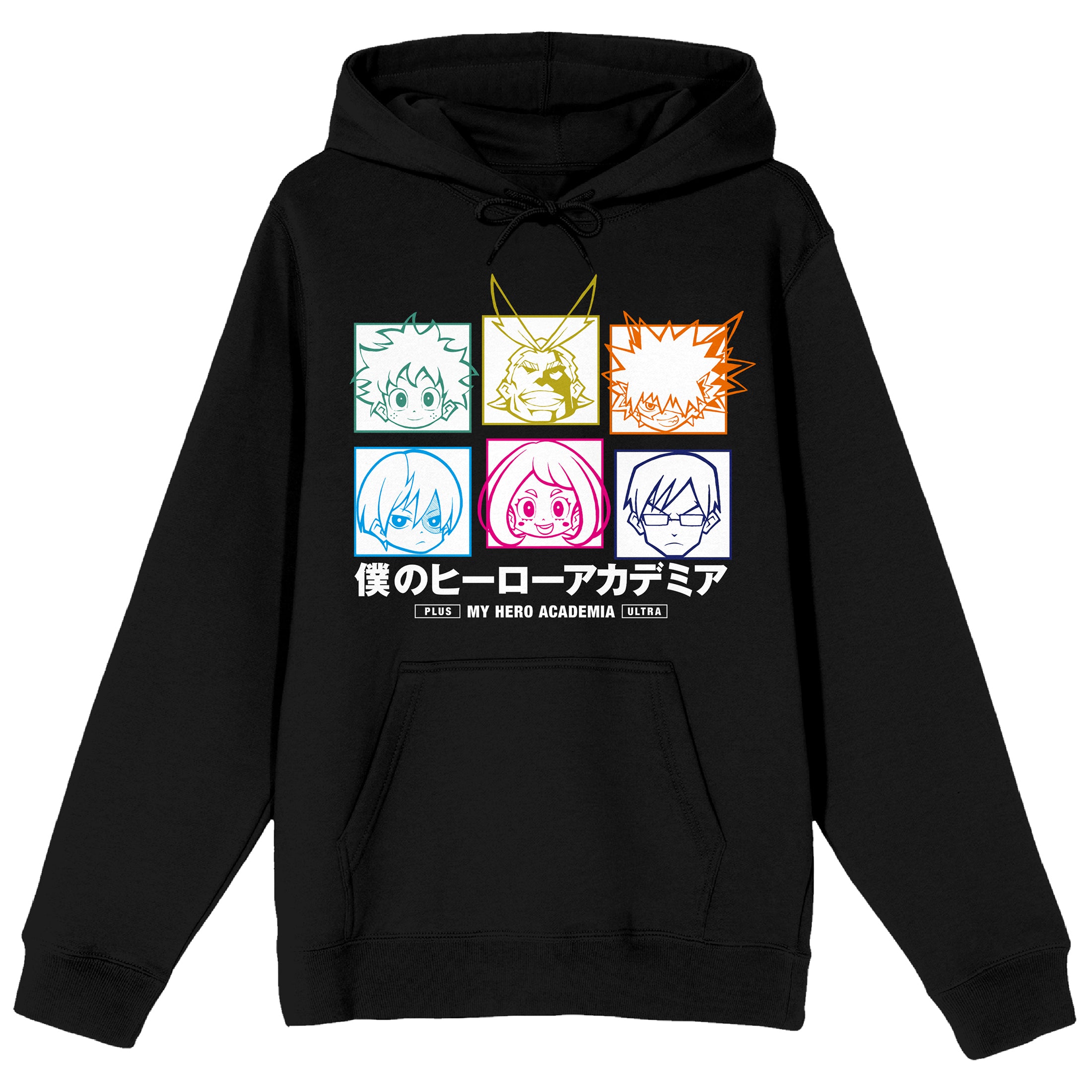 My Hero Academia Icon Characters Long Sleeve Men's Black Hooded Sweatshirt