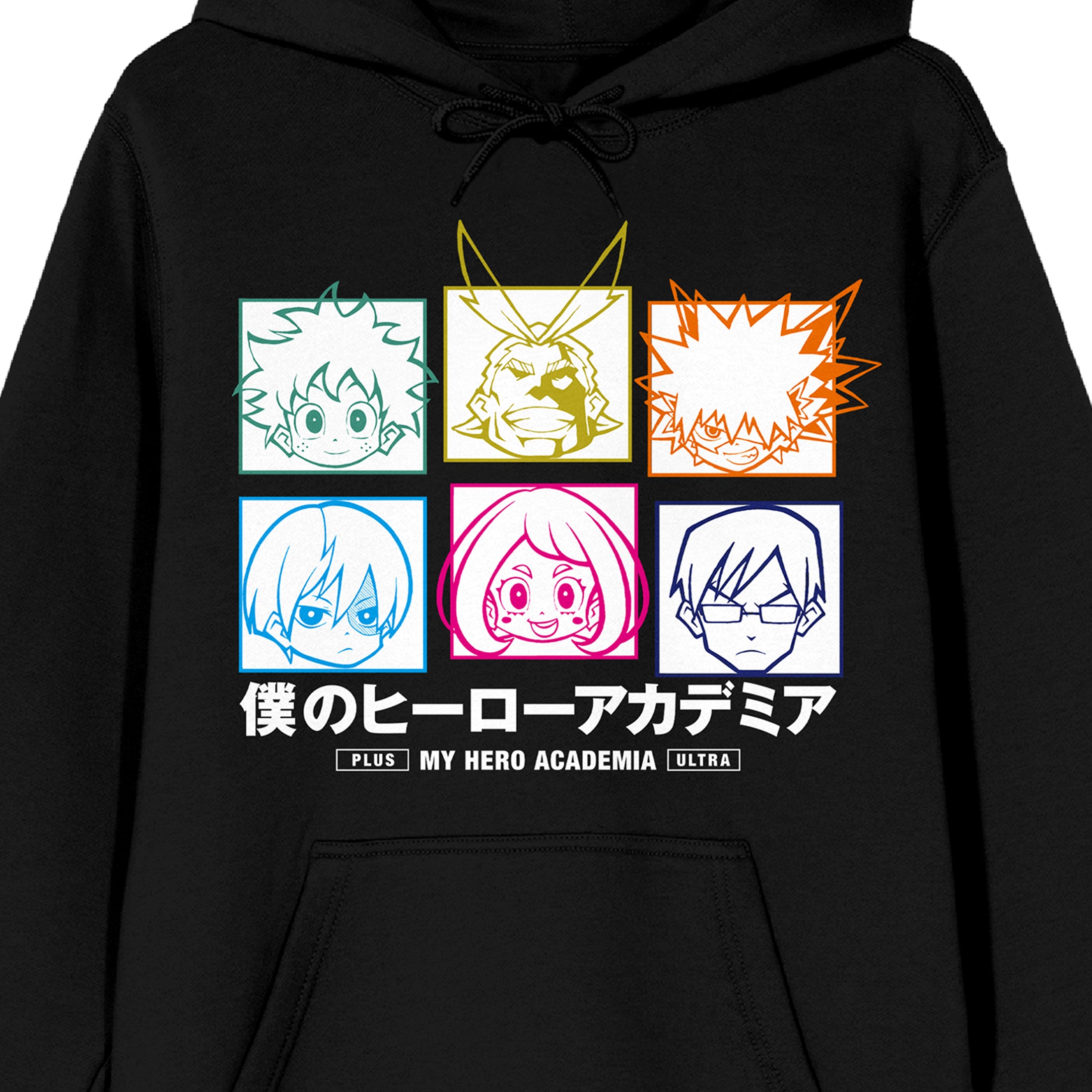 My Hero Academia Icon Characters Long Sleeve Men's Black Hooded Sweatshirt