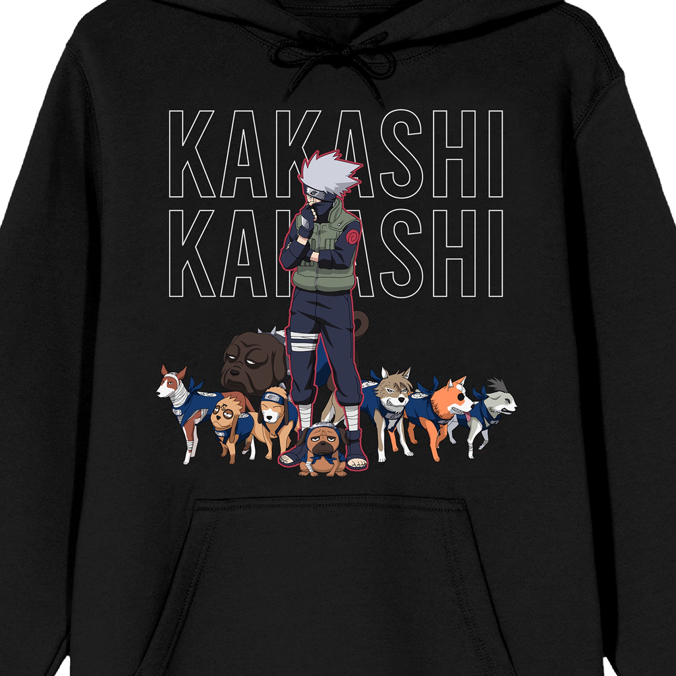 Naruto Shippuden Kakashi With Wolves Long Sleeve Black Adult Hooded Sweatshirt-XL