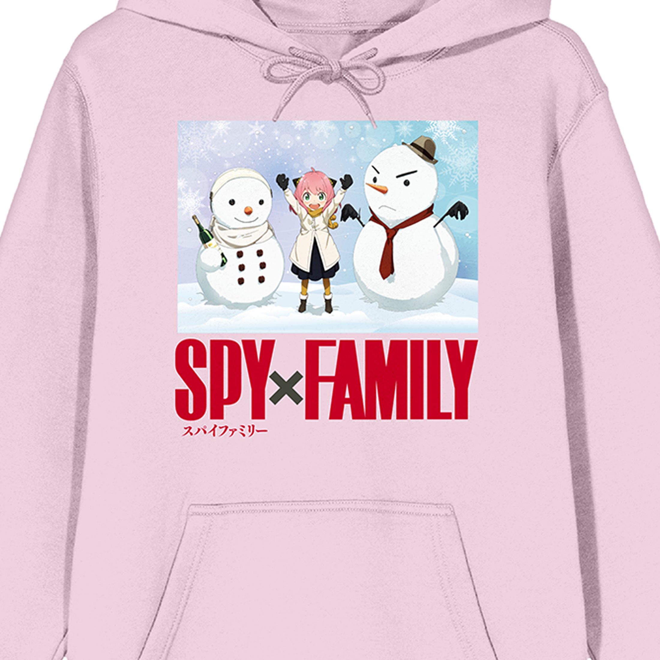 Spy X Family Anya Snowman Screenshot Long Sleeve Cradle Pink Men's Hooded Sweatshirt-Large