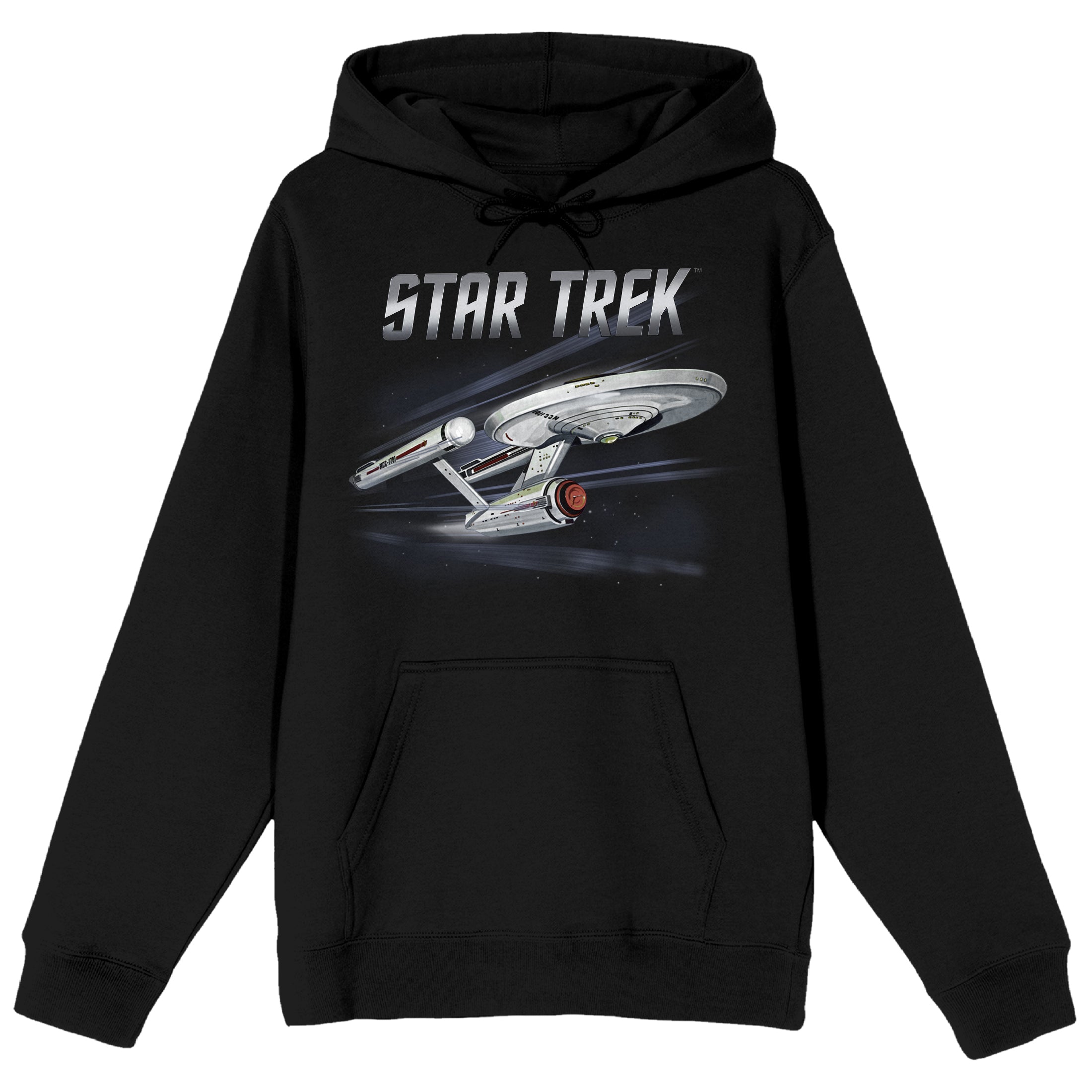 Star Trek NCC-1701 Warp Drive Long Sleeve Black Adult Hooded Sweatshirt-Small