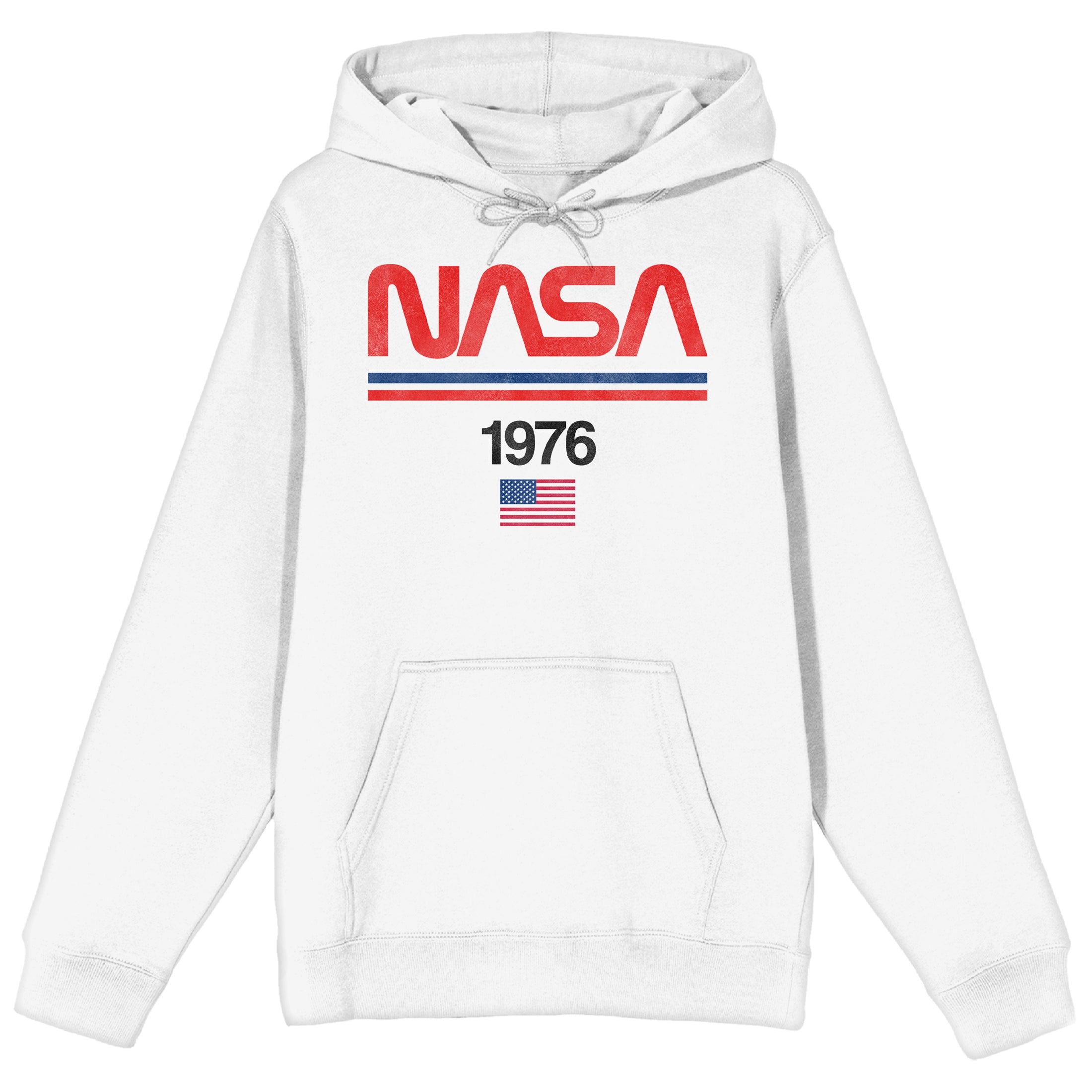 NASA 1976 Flag Logo Long Sleeve Men's White Hooded Sweatshirt-XL