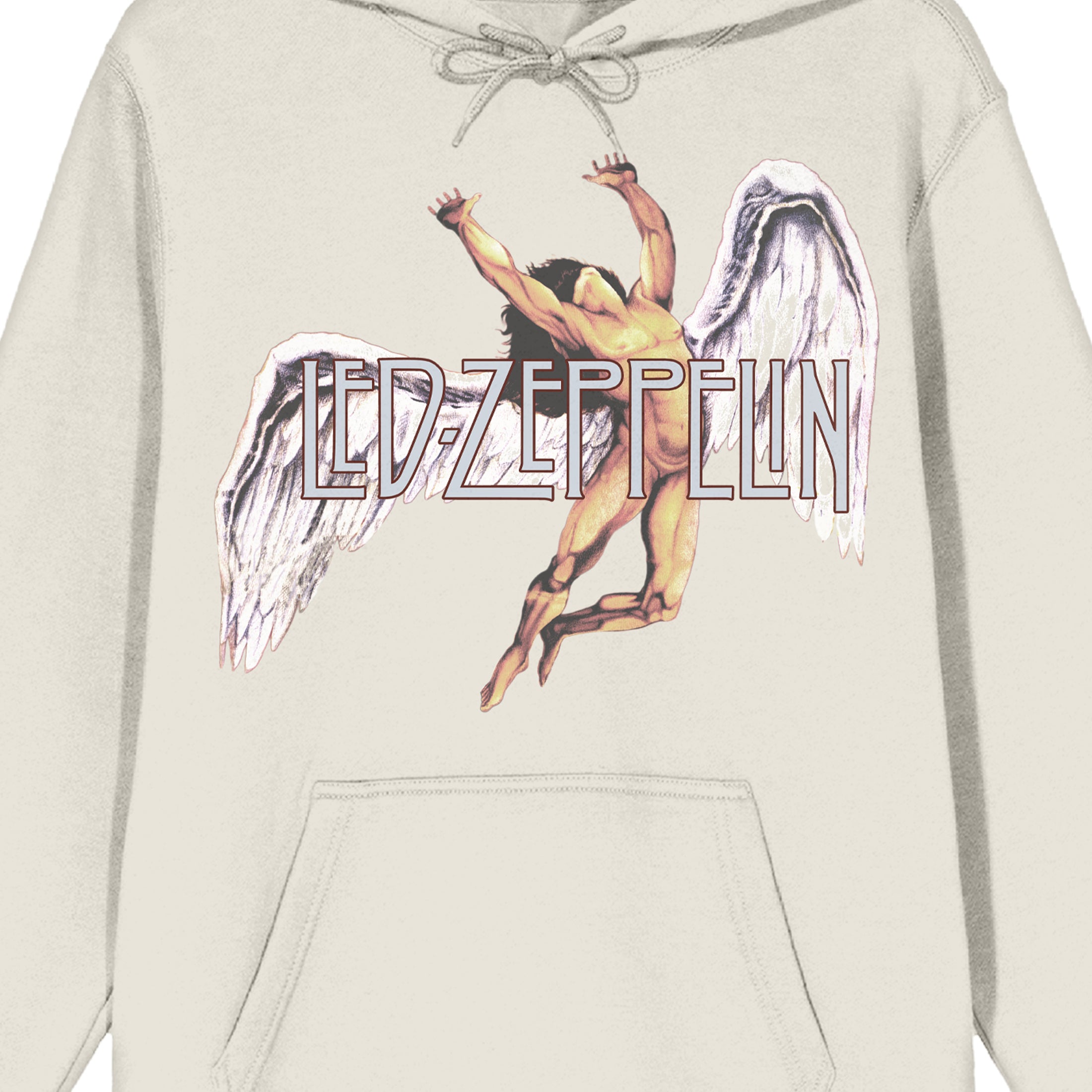 Led Zeppelin Falling Icarus & Logo Long Sleeve Sand Adult Hooded Sweatshirt-Large