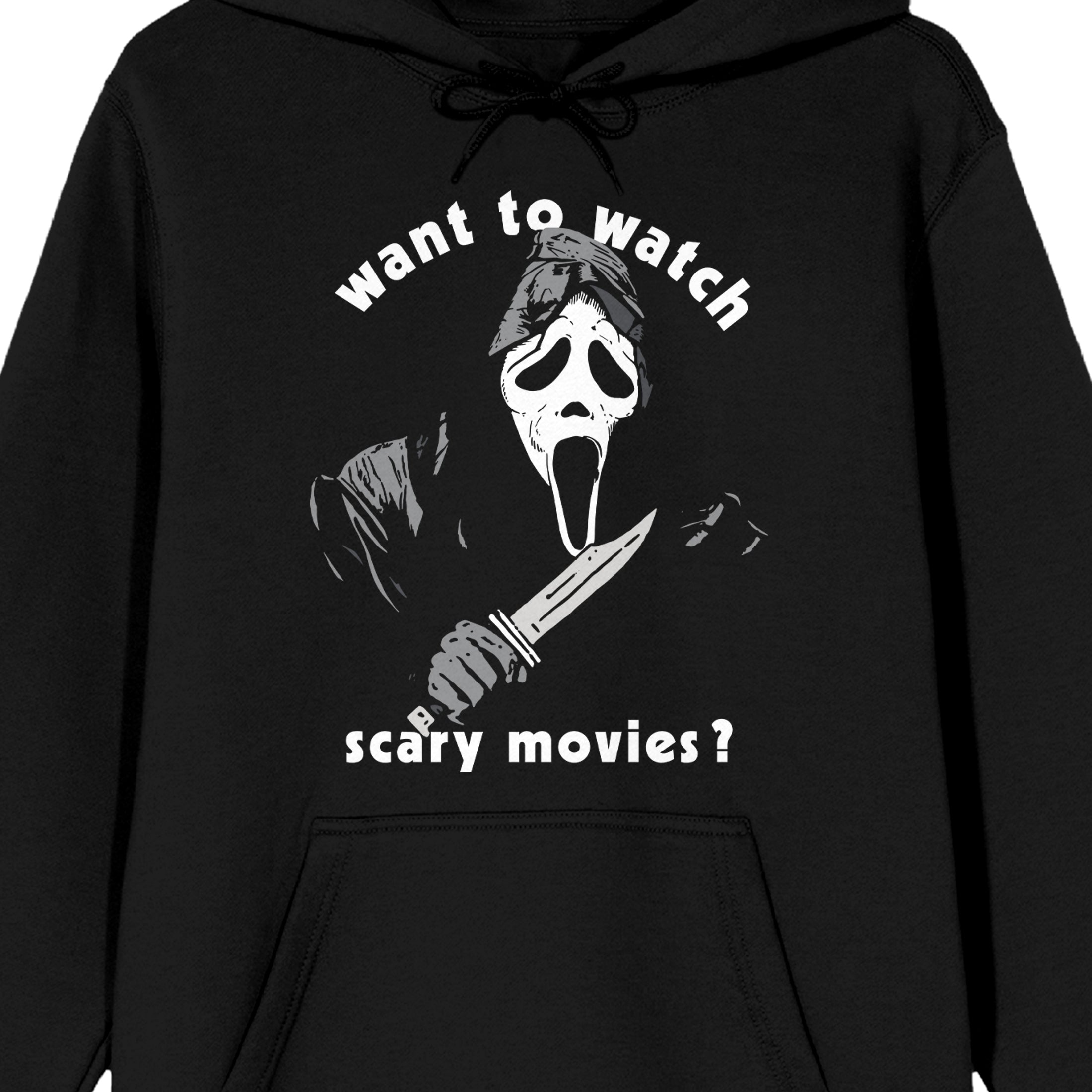 Ghostface Want To Watch Scary Movies? Men's Black Graphic Hoodie-Small