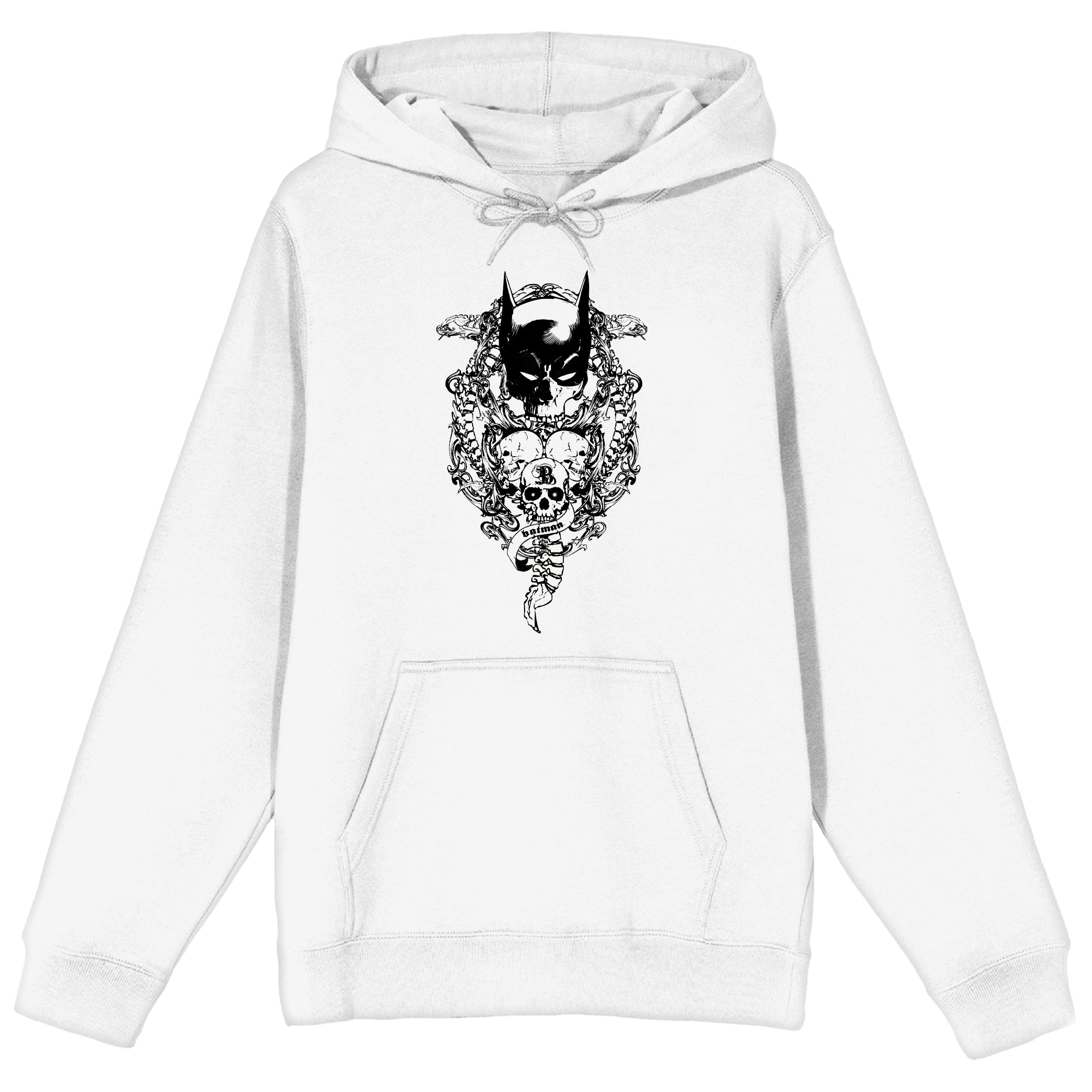 Batman Bat Mask And Three Skulls Men's White Graphic Hoodie-Small