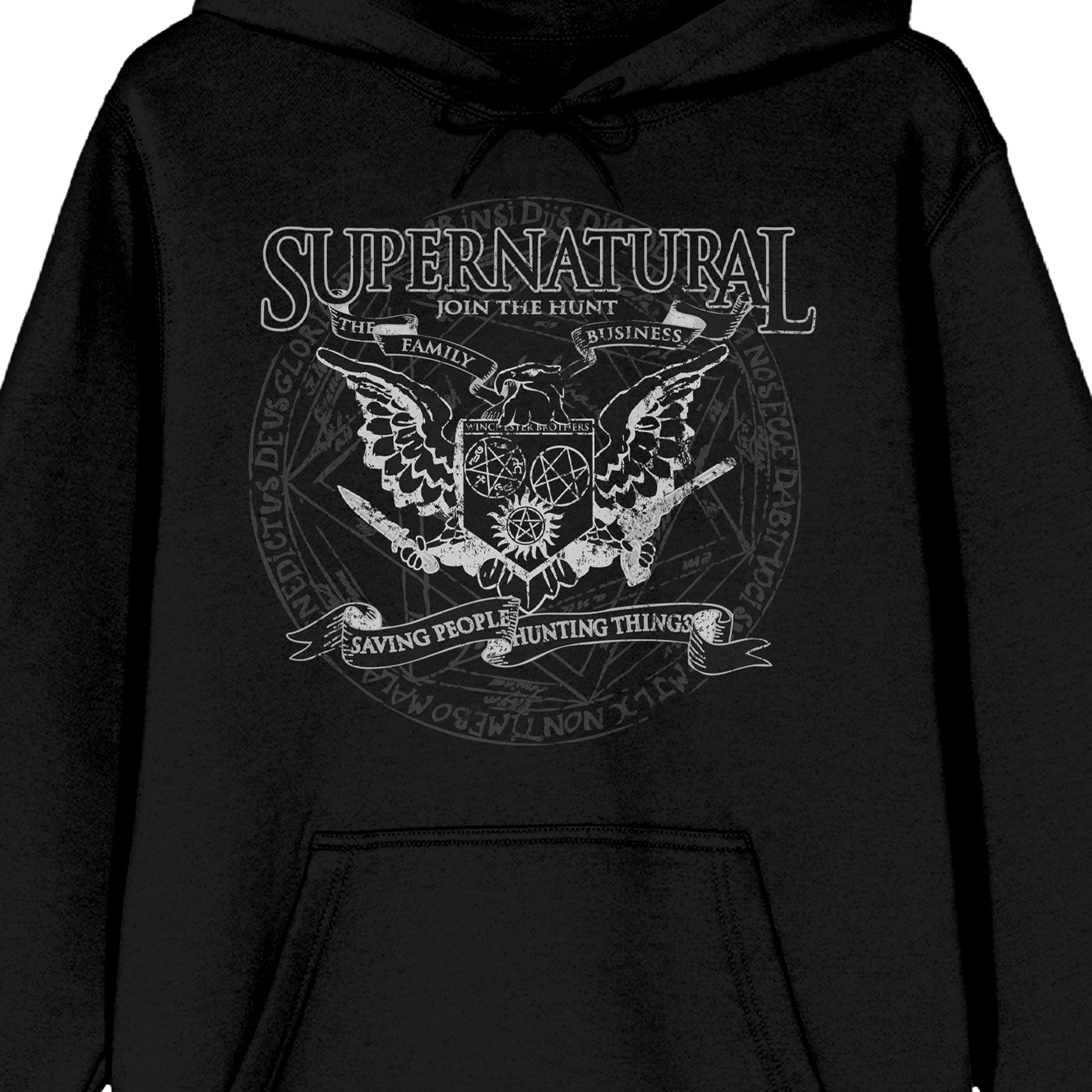Supernatural Join The Hunt Eagle Crest Long Sleeve Men's Black Hooded Sweatshirt-Medium