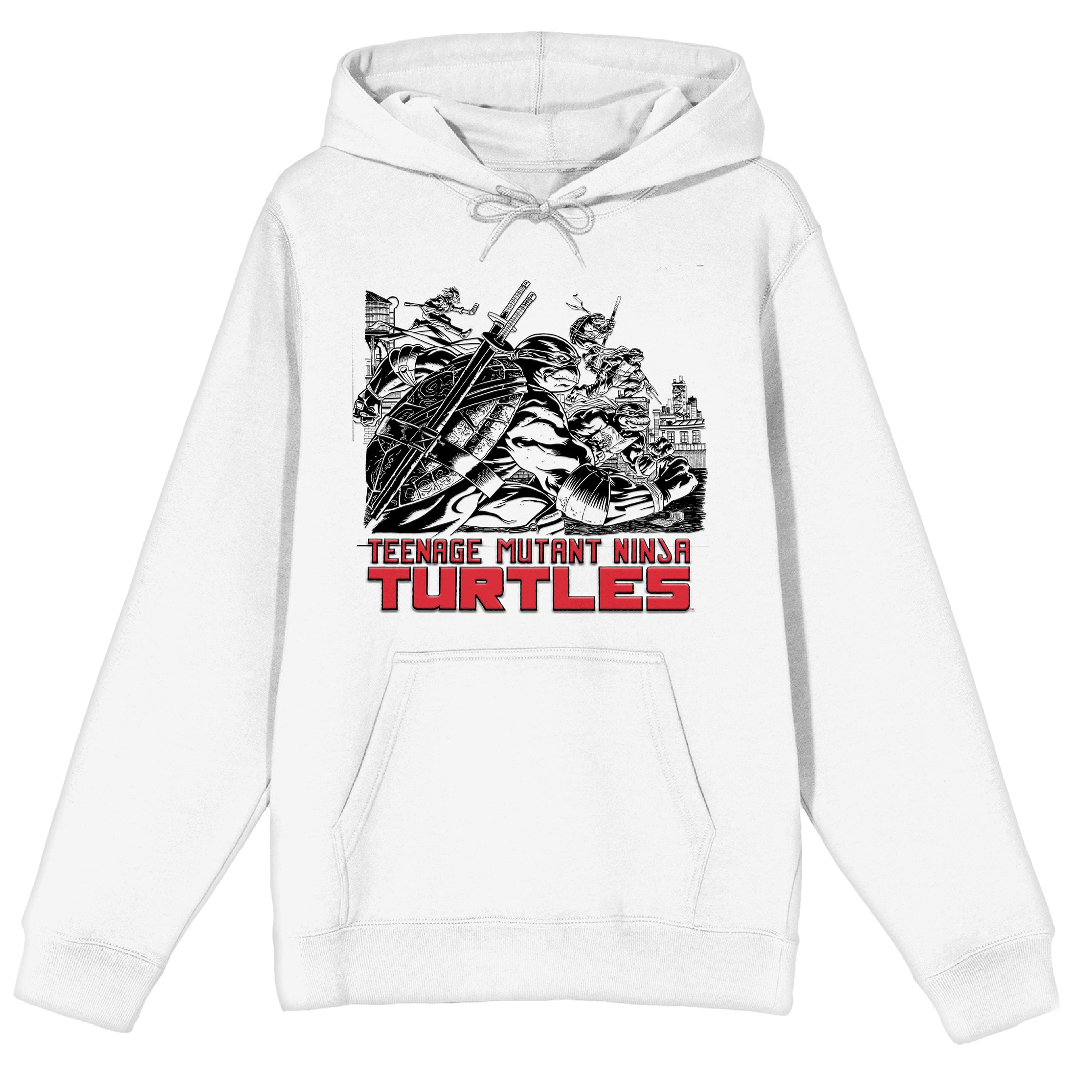 TMNT Turtles Holding Weapons Adult White Graphic Hoodie-Medium
