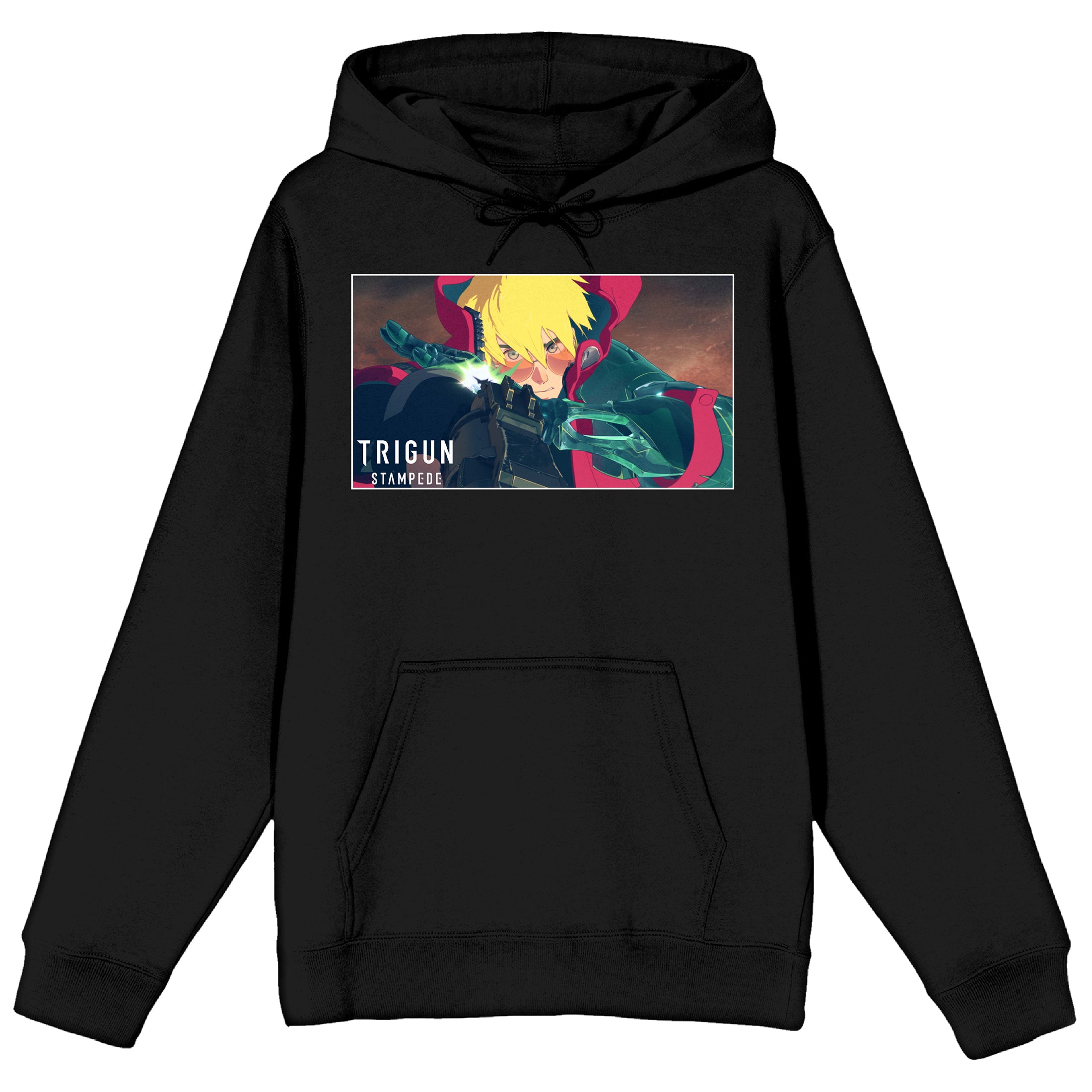 Trigun Stampede Vash & Logo Long Sleeve Black Adult Hooded Sweatshirt
