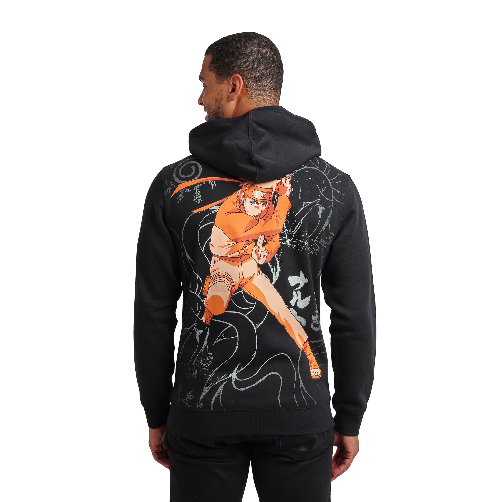 Naruto Shippuden Naruto Combat Pose Men's Black Long Sleeve Hooded Sweatshirt