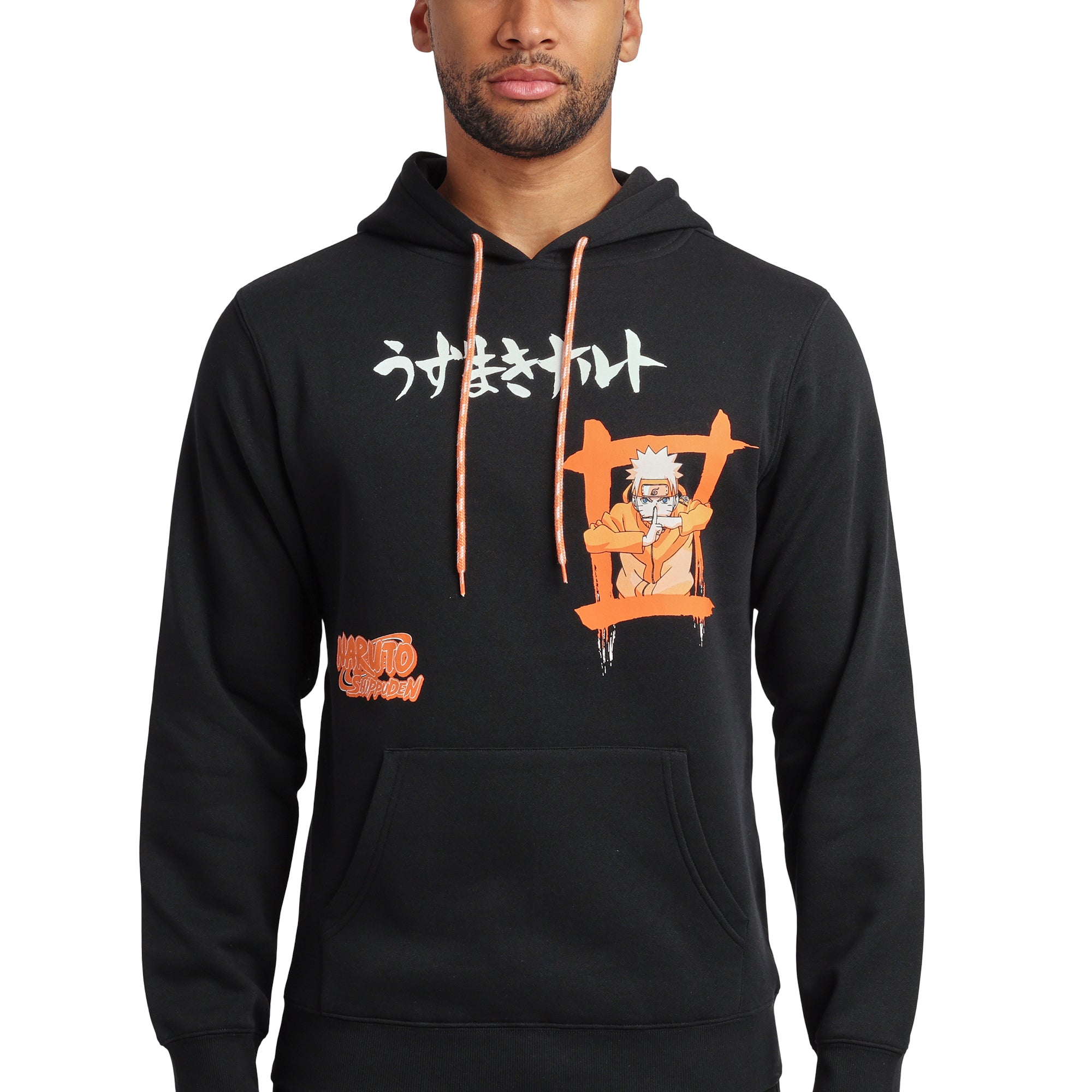 Naruto Shippuden Naruto Combat Pose Men's Black Long Sleeve Hooded Sweatshirt