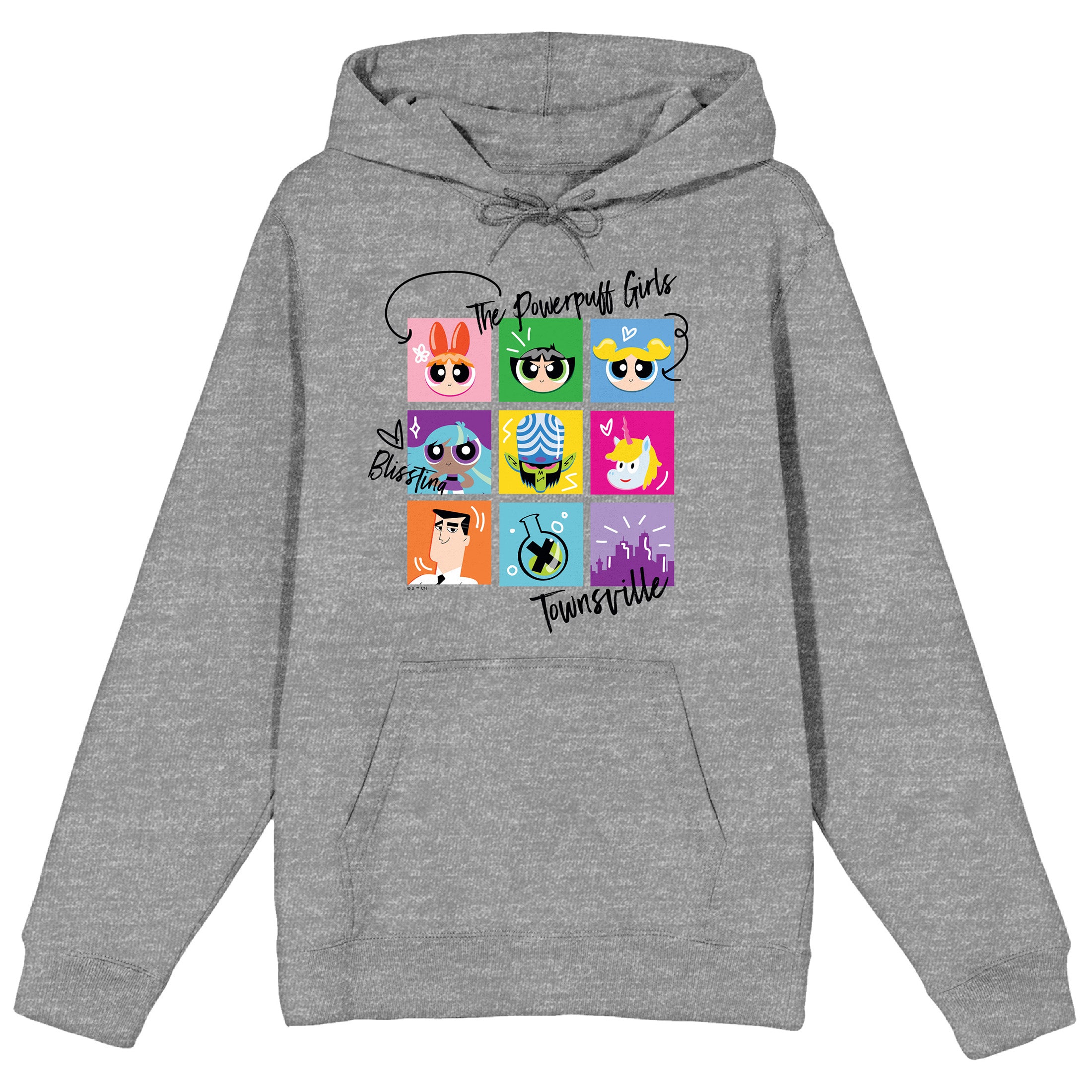Powerpuff Girls Character Collage Long Sleeve Athletic Heather Adult Hooded Sweatshirt