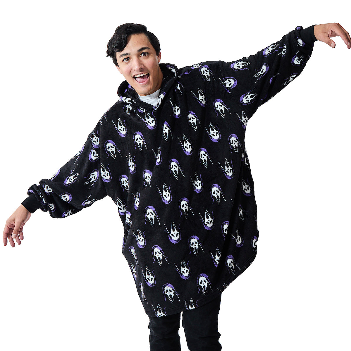 Ghostface Mask All-Over Print Black Oversized Hoodie Wearable Blanket-OSFA
