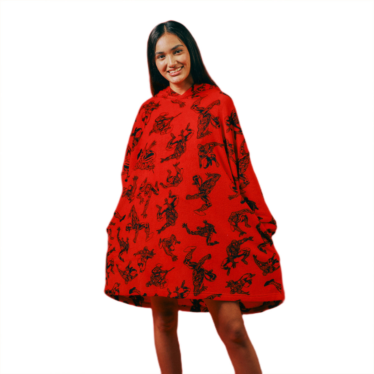 Marvel Spider-Man All-Over Print Red Long Sleeve Oversized Hoodie Wearable Blanket-OSFA