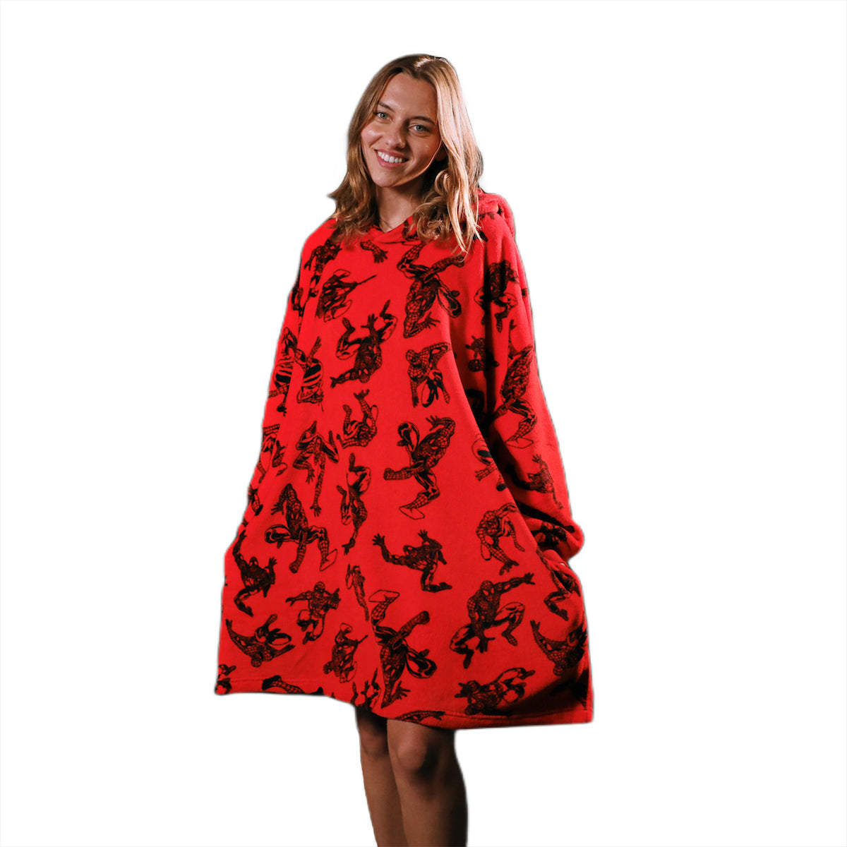 Marvel Spider-Man All-Over Print Red Long Sleeve Oversized Hoodie Wearable Blanket-OSFA
