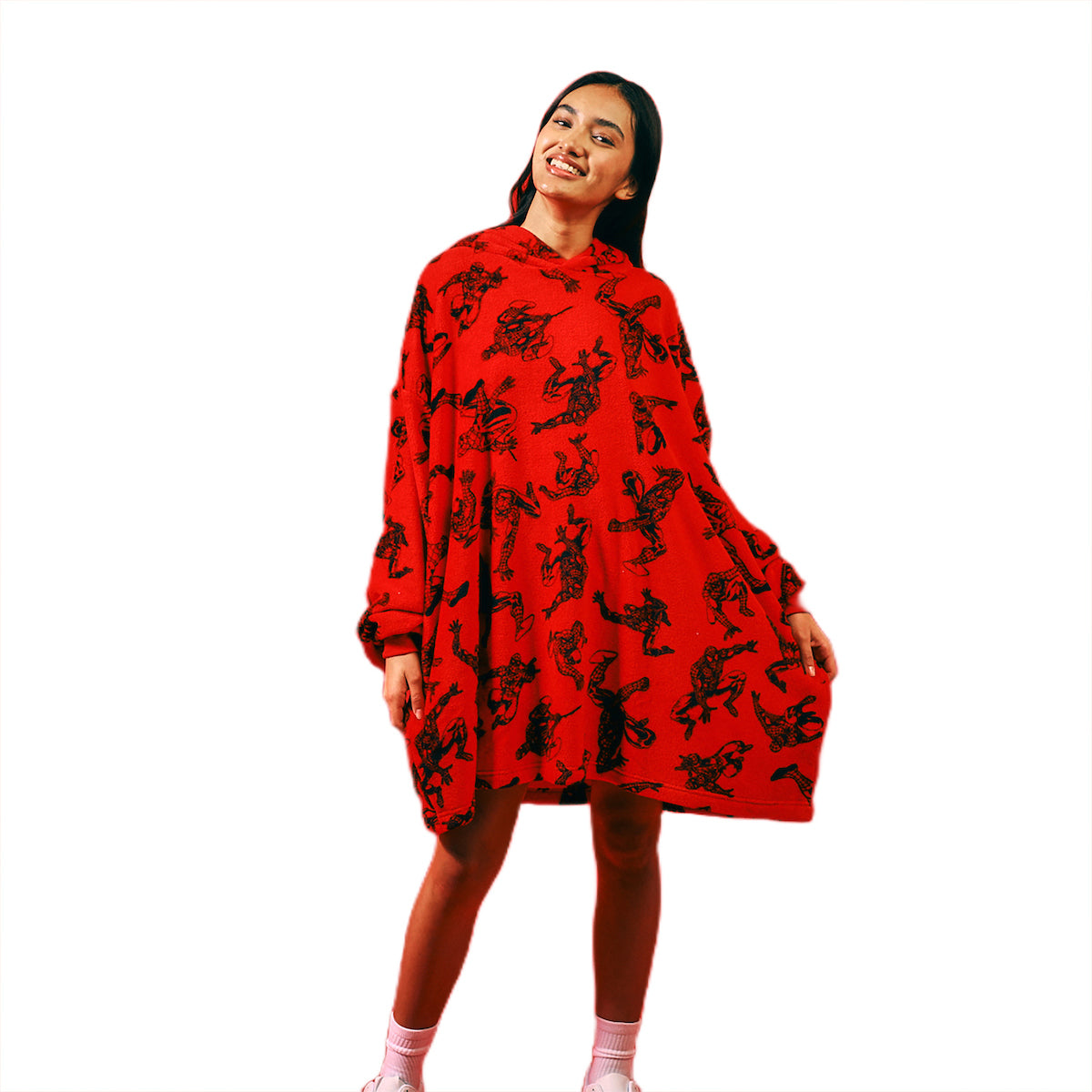 Marvel Spider-Man All-Over Print Red Long Sleeve Oversized Hoodie Wearable Blanket-OSFA