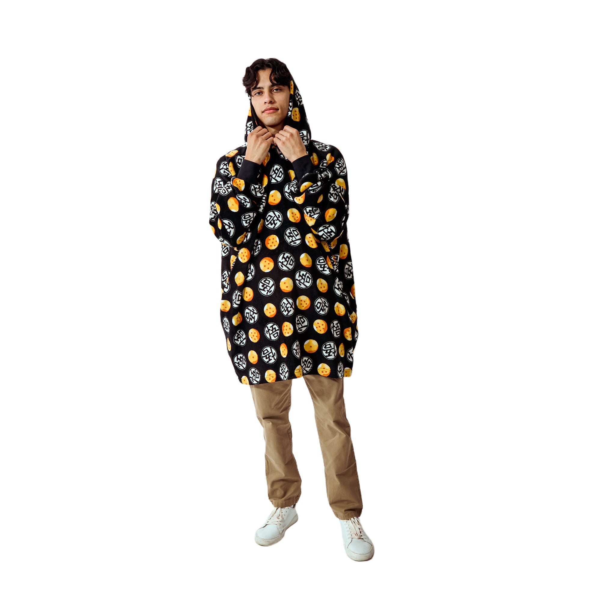 Dragon Ball Z Kanji & Dragon Balls Adult Black Hooded Blanket OSFA