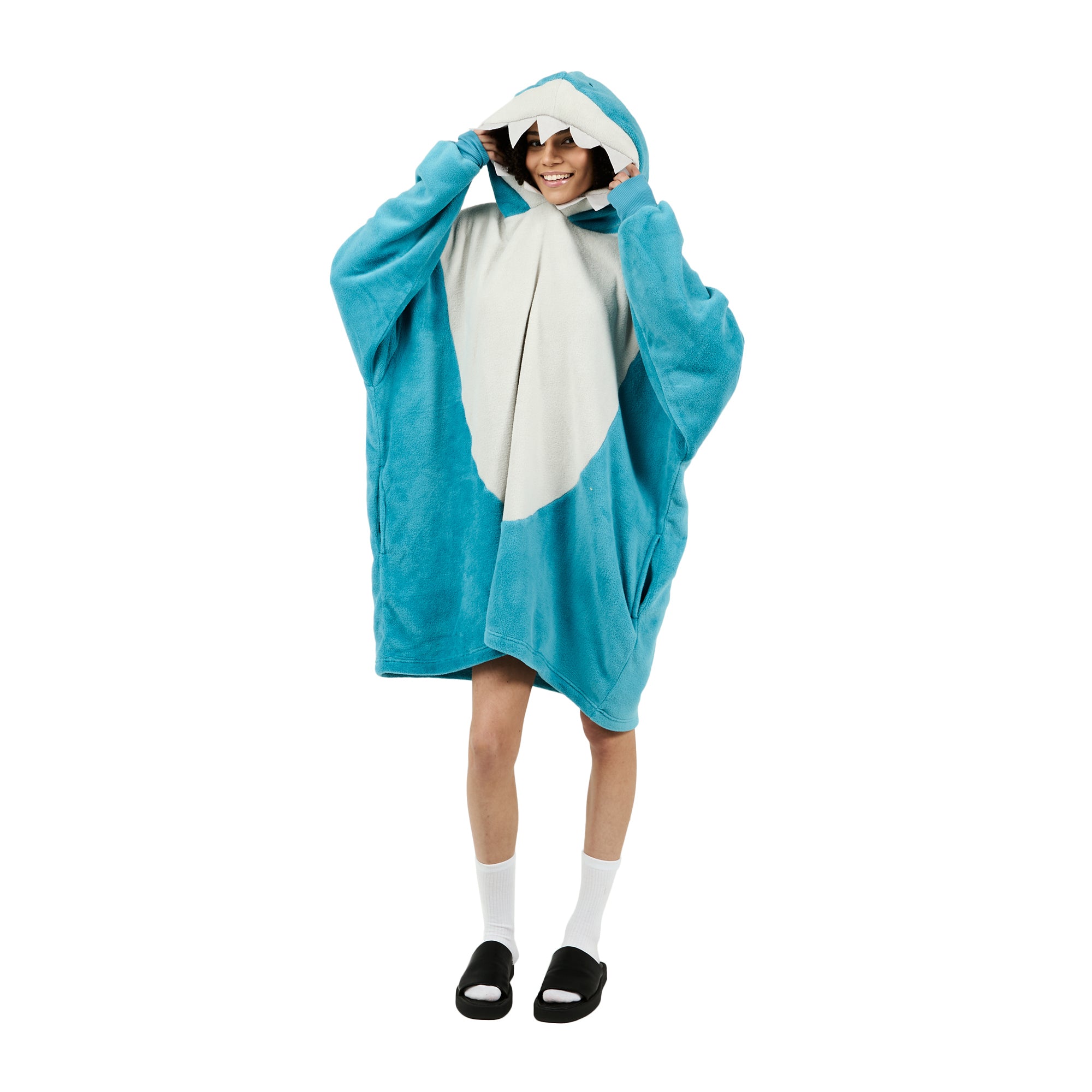 Shark Blue Long Sleeve Hooded Blanket-OSFA