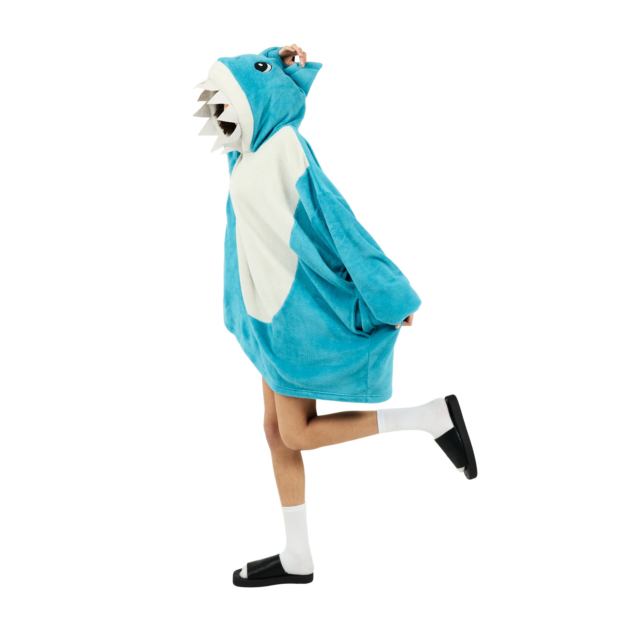Shark Blue Long Sleeve Hooded Blanket-OSFA