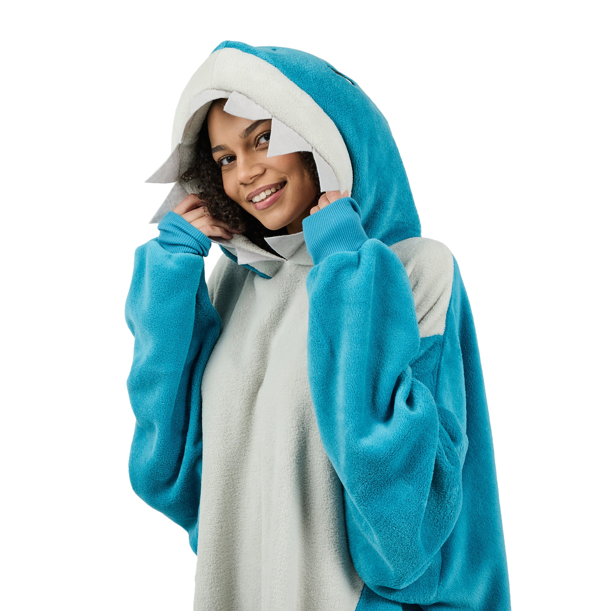 Shark Blue Long Sleeve Hooded Blanket-OSFA
