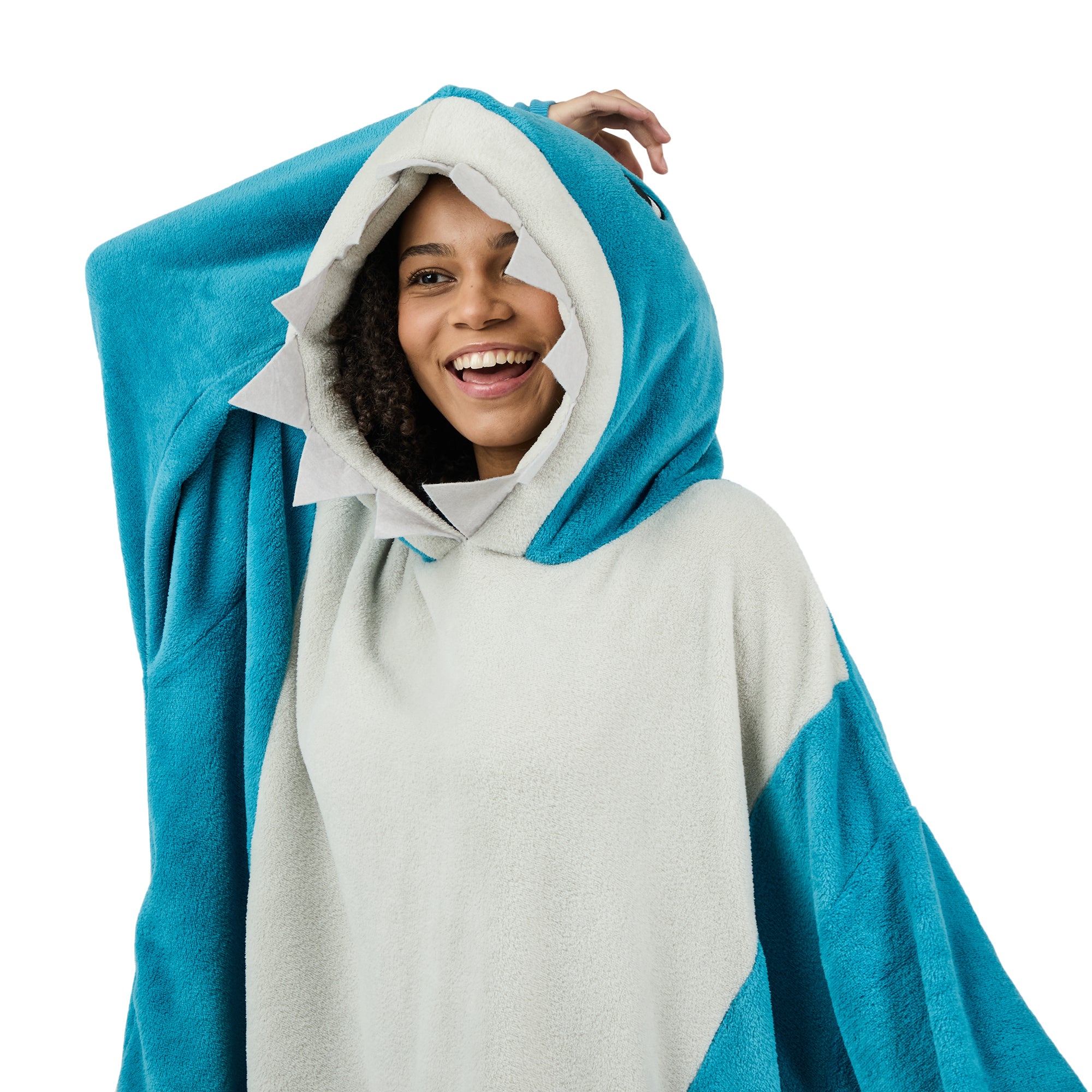 Shark Blue Long Sleeve Hooded Blanket-OSFA