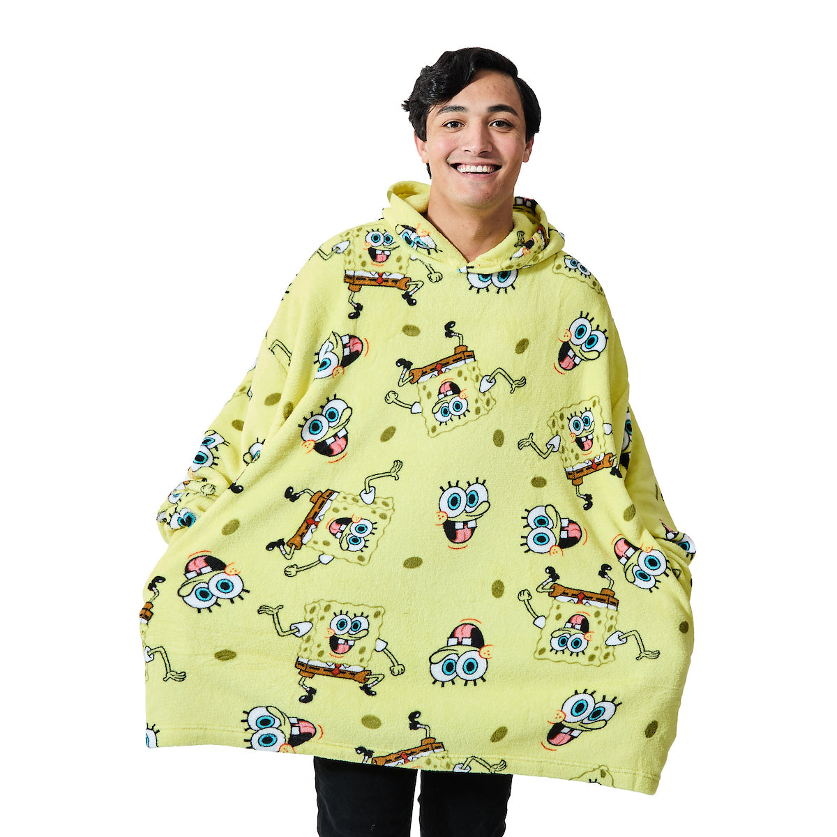 Spongebob Squarepants All-Over Print Yellow Long Sleeve Oversized Hoodie Wearable Blanket-OSFA