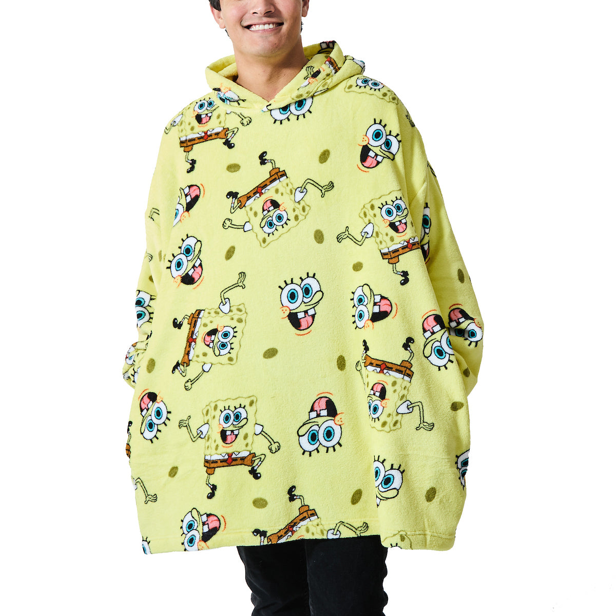 Spongebob Squarepants All-Over Print Yellow Long Sleeve Oversized Hoodie Wearable Blanket-OSFA