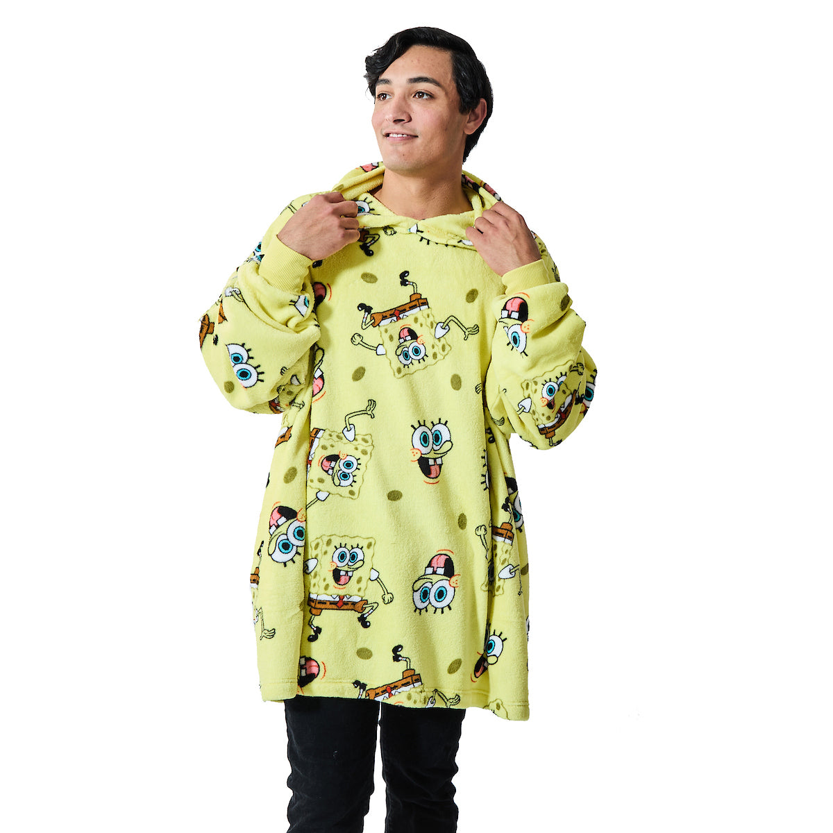 Spongebob Squarepants All-Over Print Yellow Long Sleeve Oversized Hoodie Wearable Blanket-OSFA