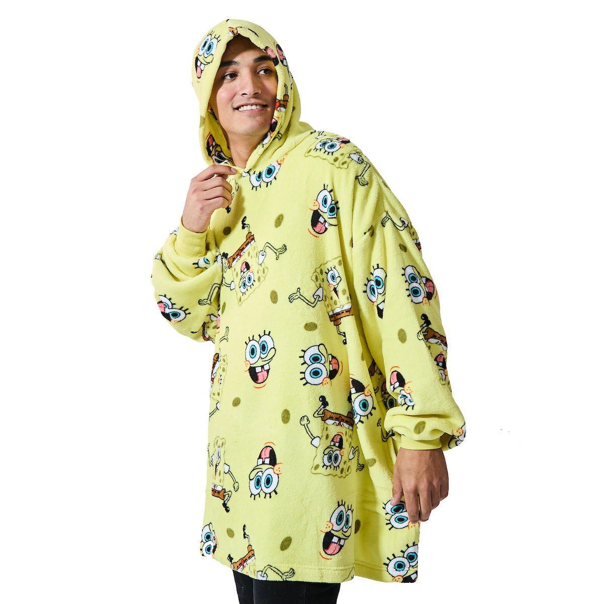 Spongebob Squarepants All-Over Print Yellow Long Sleeve Oversized Hoodie Wearable Blanket-OSFA
