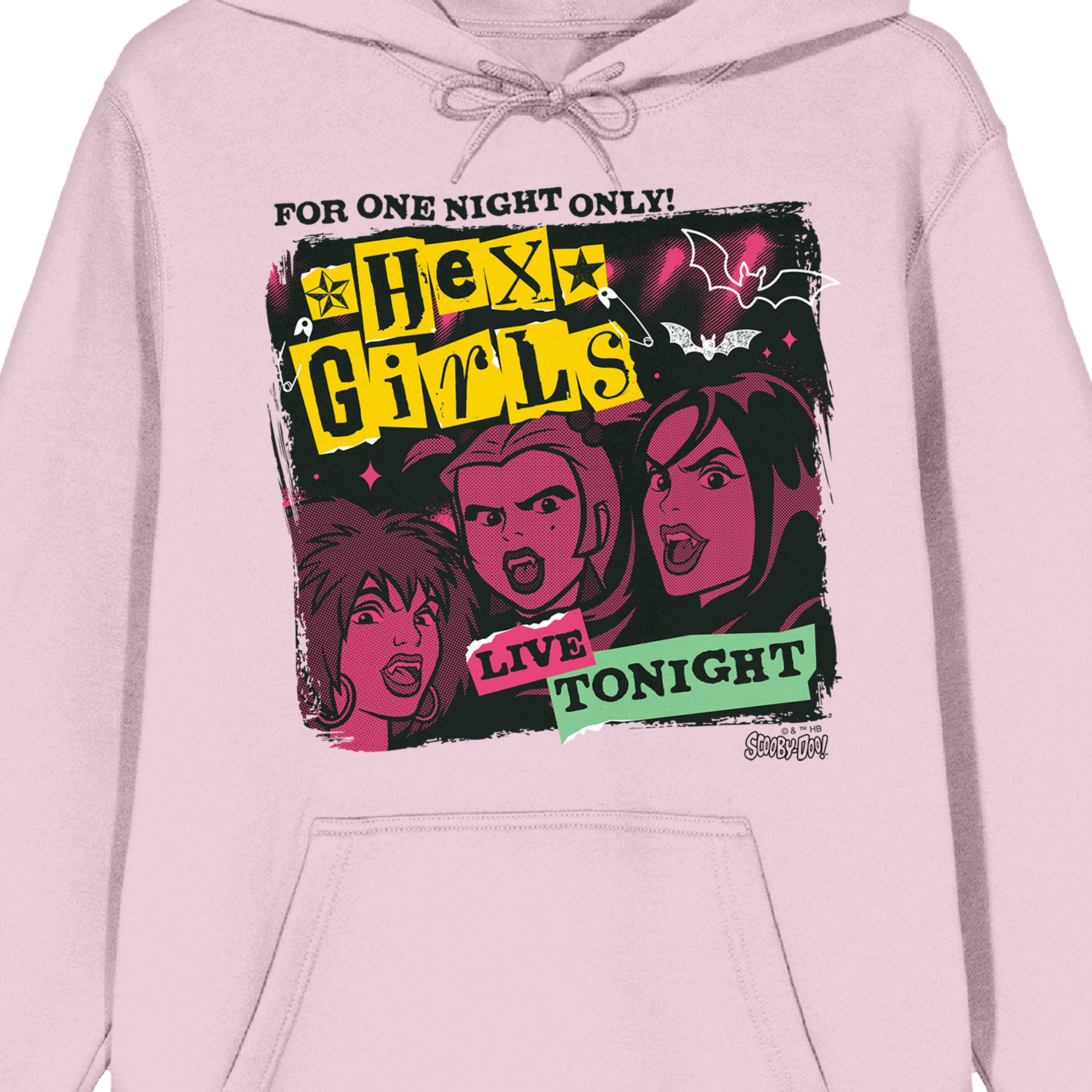 Scooby-Doo Hex Girls Concert Poster Long Sleeve Adult Cradle Pink Hooded Sweatshirt-Large