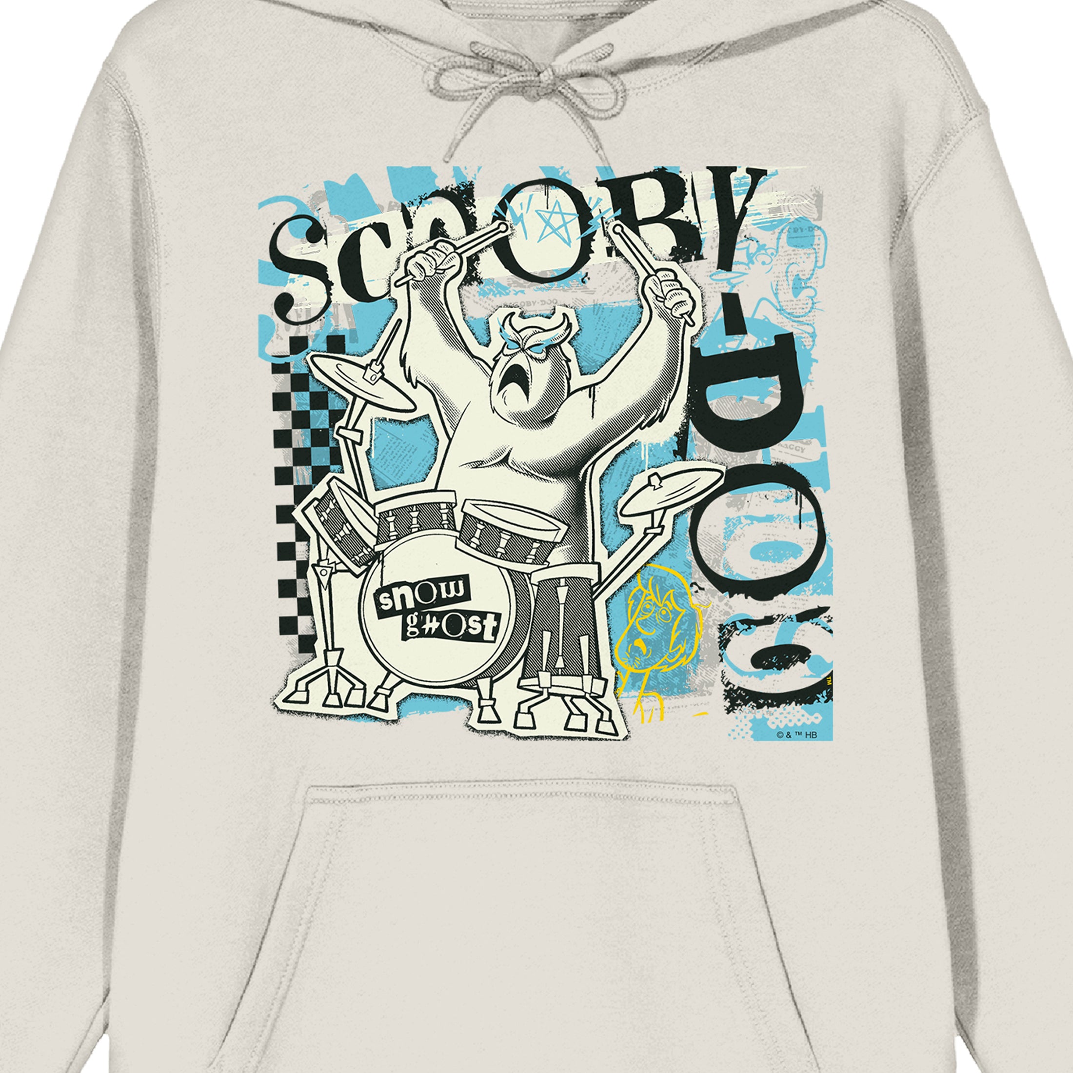 Scooby Doo Snow Ghost Drummer Long Sleeve Adult Sand Hooded Sweatshirt-Medium