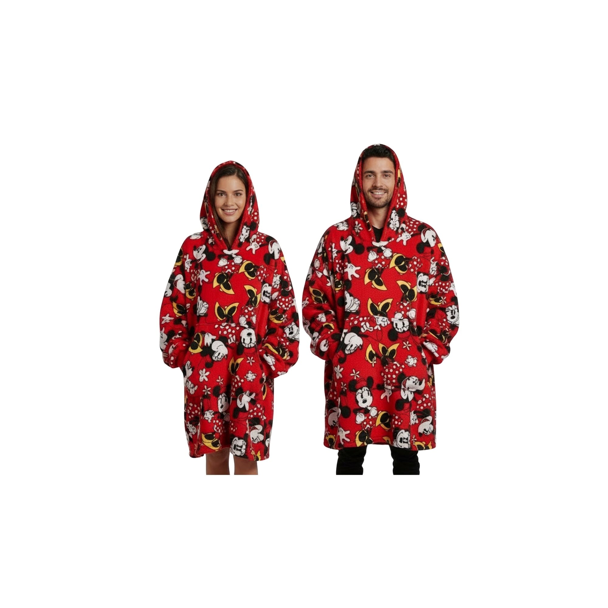 Disney Mickey Mouse Character Faces Adult Red Long Sleeve Hooded Blanket