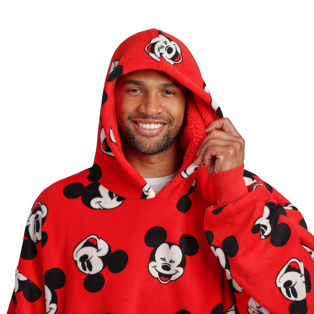 Disney Mickey Mouse Character Faces Adult Red Long Sleeve Hooded Blanket