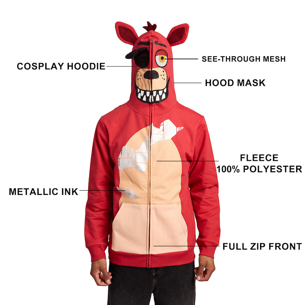 Five Nights at Freddy's Foxy Character Men's Full-Zip Cosplay Hoodie