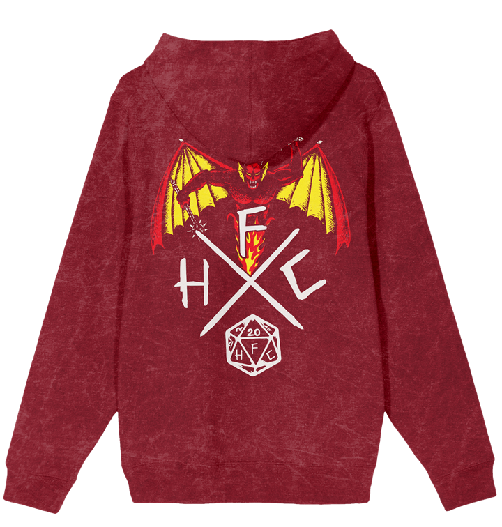 Stranger Things Hellfire Club Men's Red Mineral Wash Long Sleeve Hooded Sweatshirt